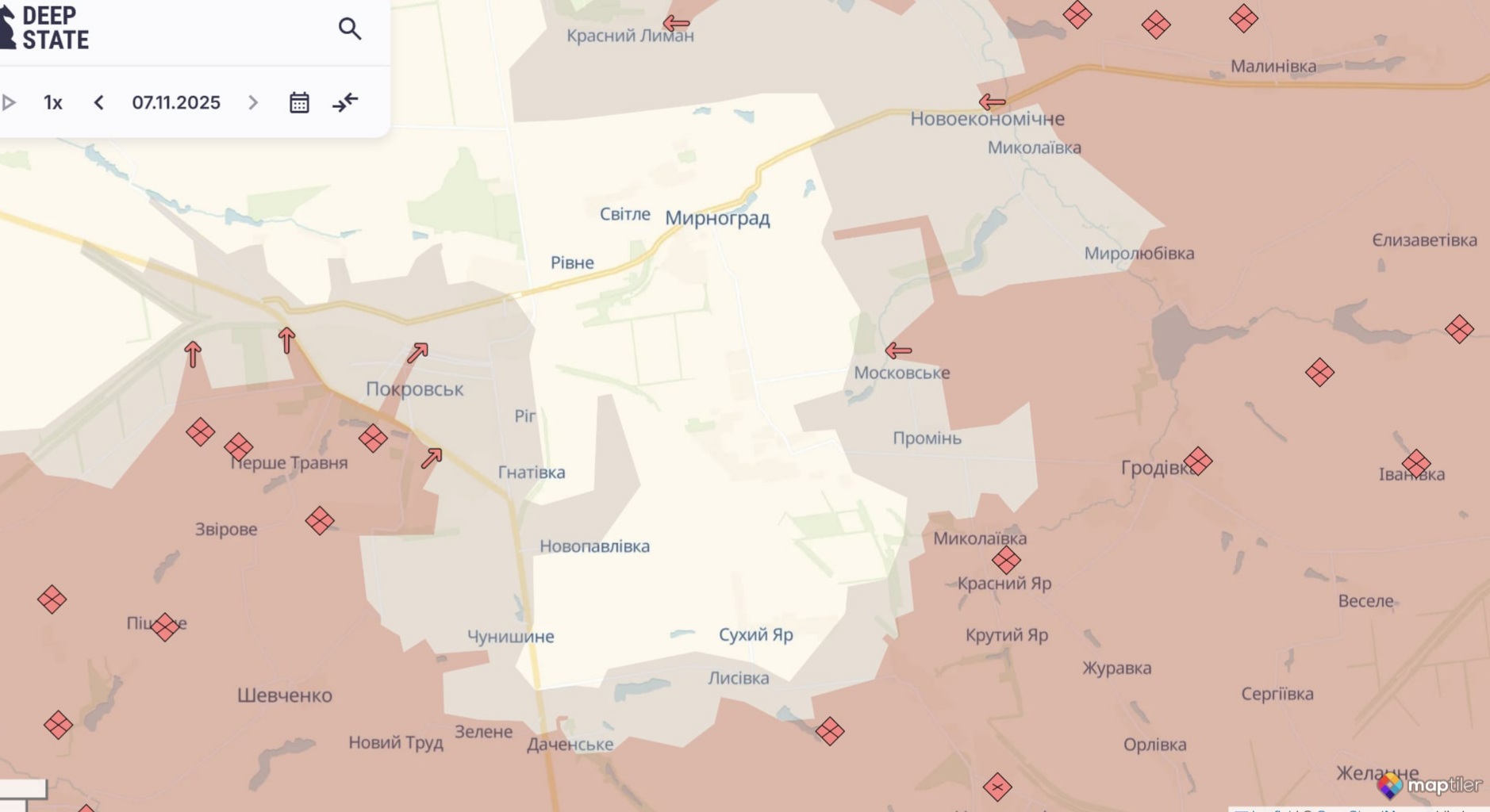Орієнтовна карта бойових дій станом на 7 листопада о 23:24 / DeepStateMap