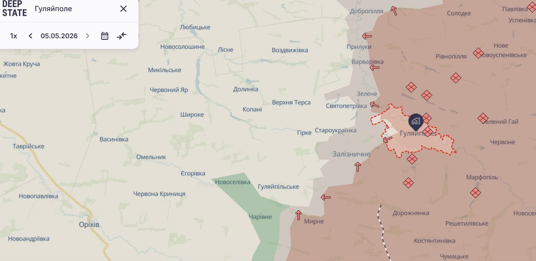 Орієнтовна карта бойових дій на 5 травня о 22:02/DeepStateMap