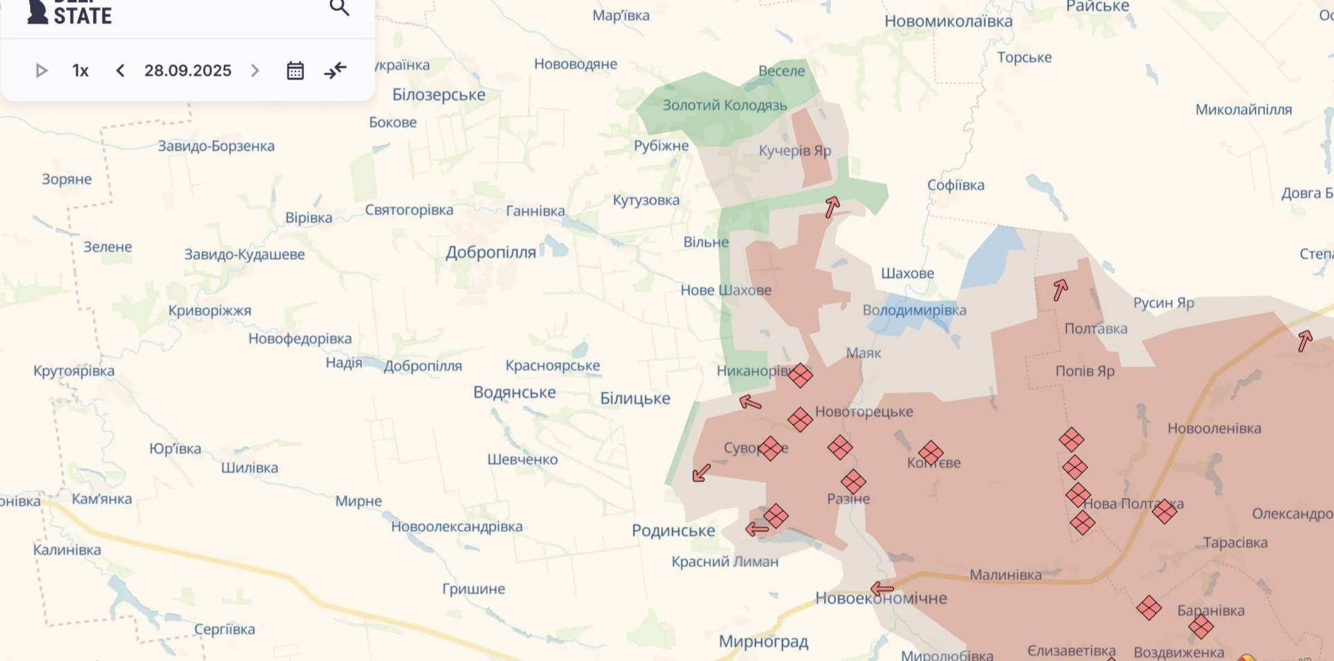Ориентировочная карта боевых действий на 29 сентября в 16:20/DeepStateMap
