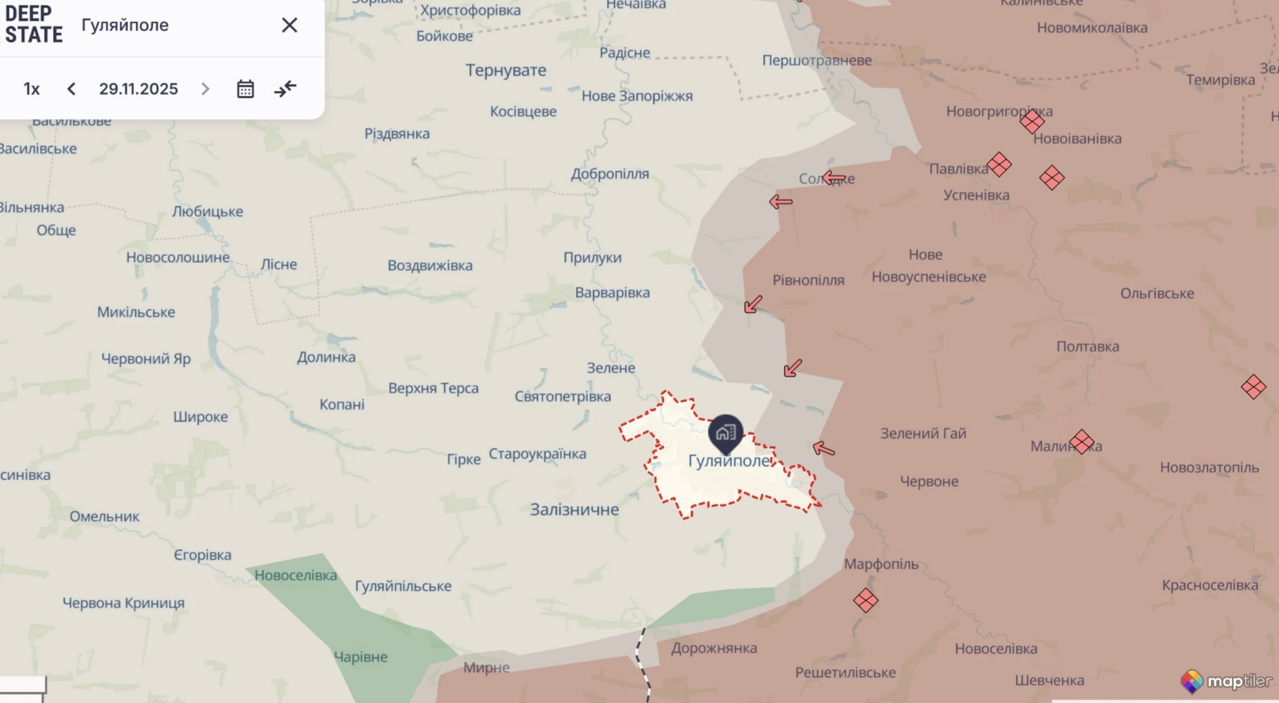 Орієнтовна карта бойових дій станом на 29 листопада о 22:45/ DeepStateMap