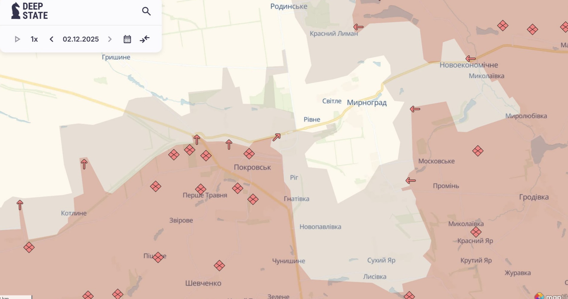 Орієнтовна карта бойових дій станом на 2 грудня о 23:28/ DeepStateMap