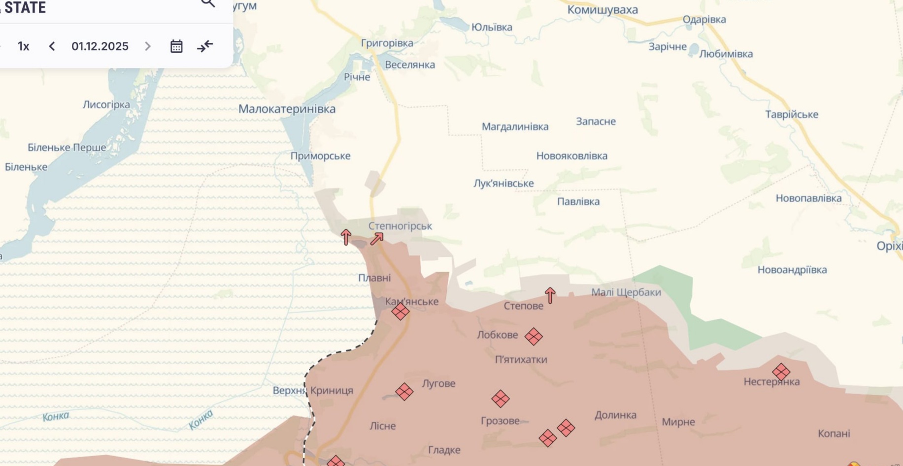 Орієнтовна карта бойових дій станом на 1 грудня о 23:31 / DeepStateMap