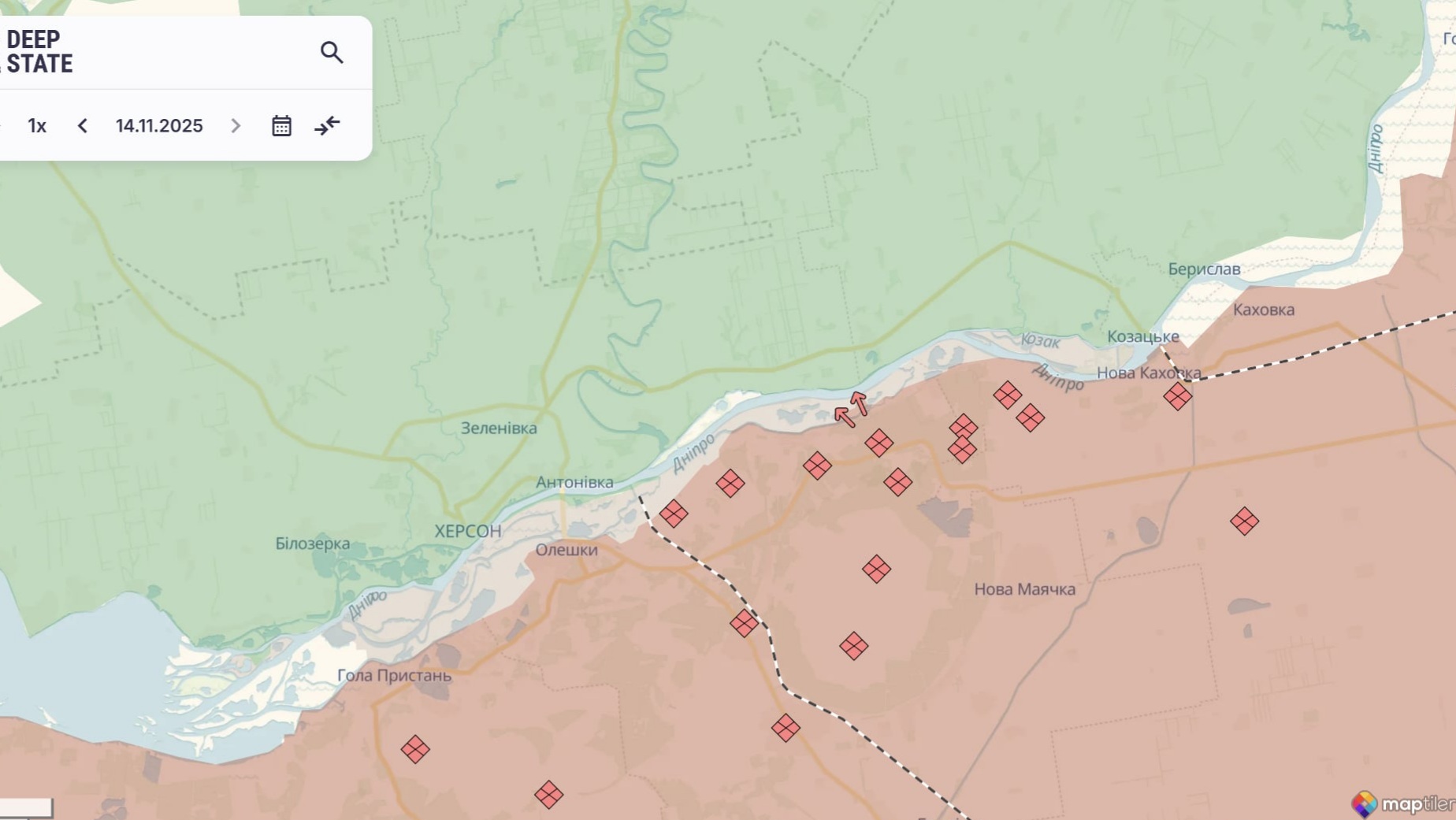 Орієнтовна карта бойових дій станом на 14 листопада о 22:37 / DeepStateMap