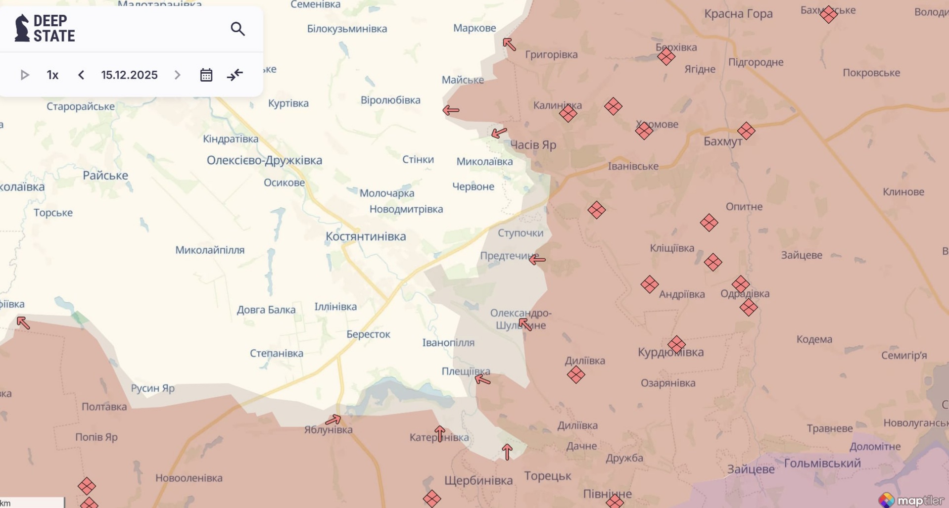 Ориентировочная карта боевых действий по состоянию на 15 декабря в 22:50/DeepStateMap
