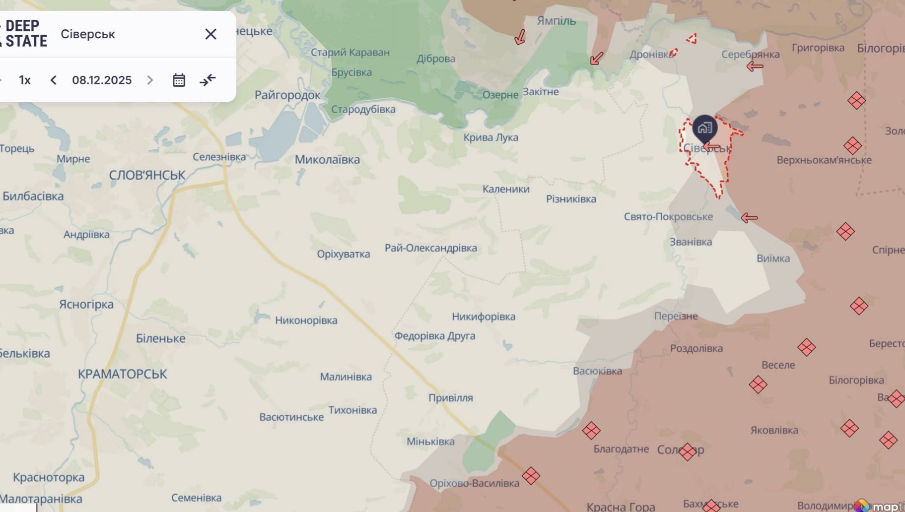 Ориентировочная карта боевых действий на 8 декабря в 21:05/DeepStateMap