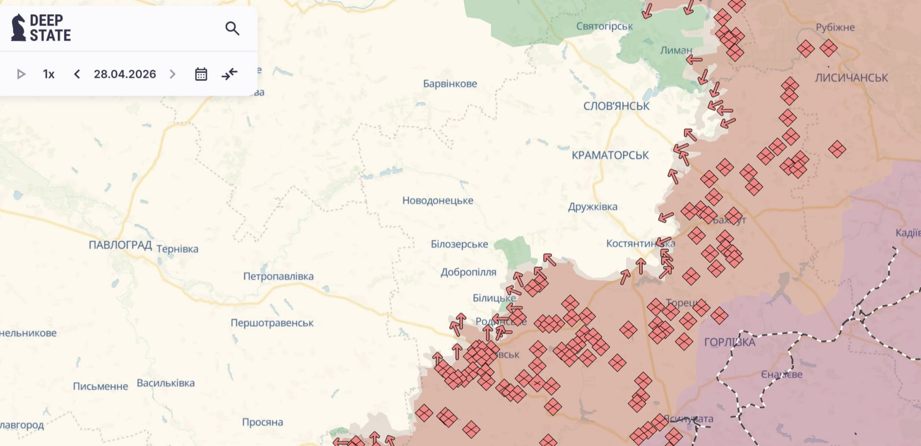 Орієнтовна карта бойових дій на 28 квітня о 22:46/DeepStateMap