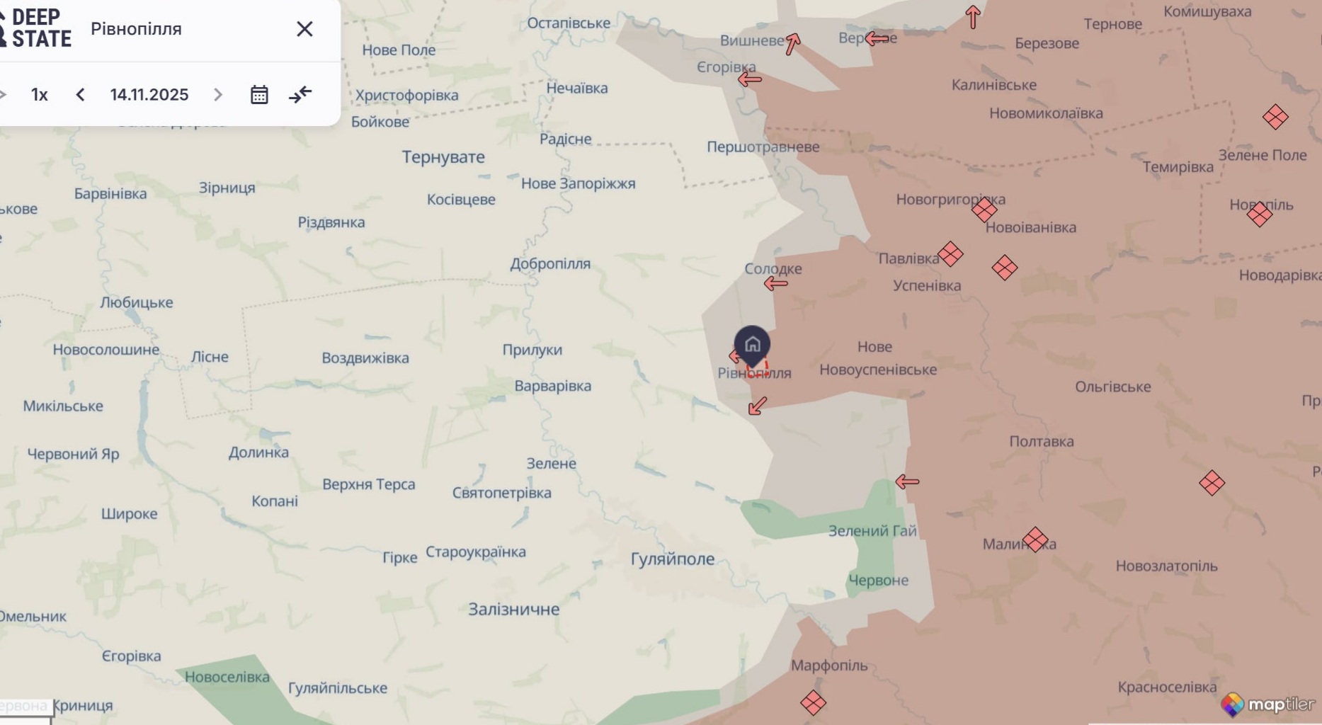 Орієнтовна карта бойових дій станом на 14 листопада о 22:37 / DeepStateMap