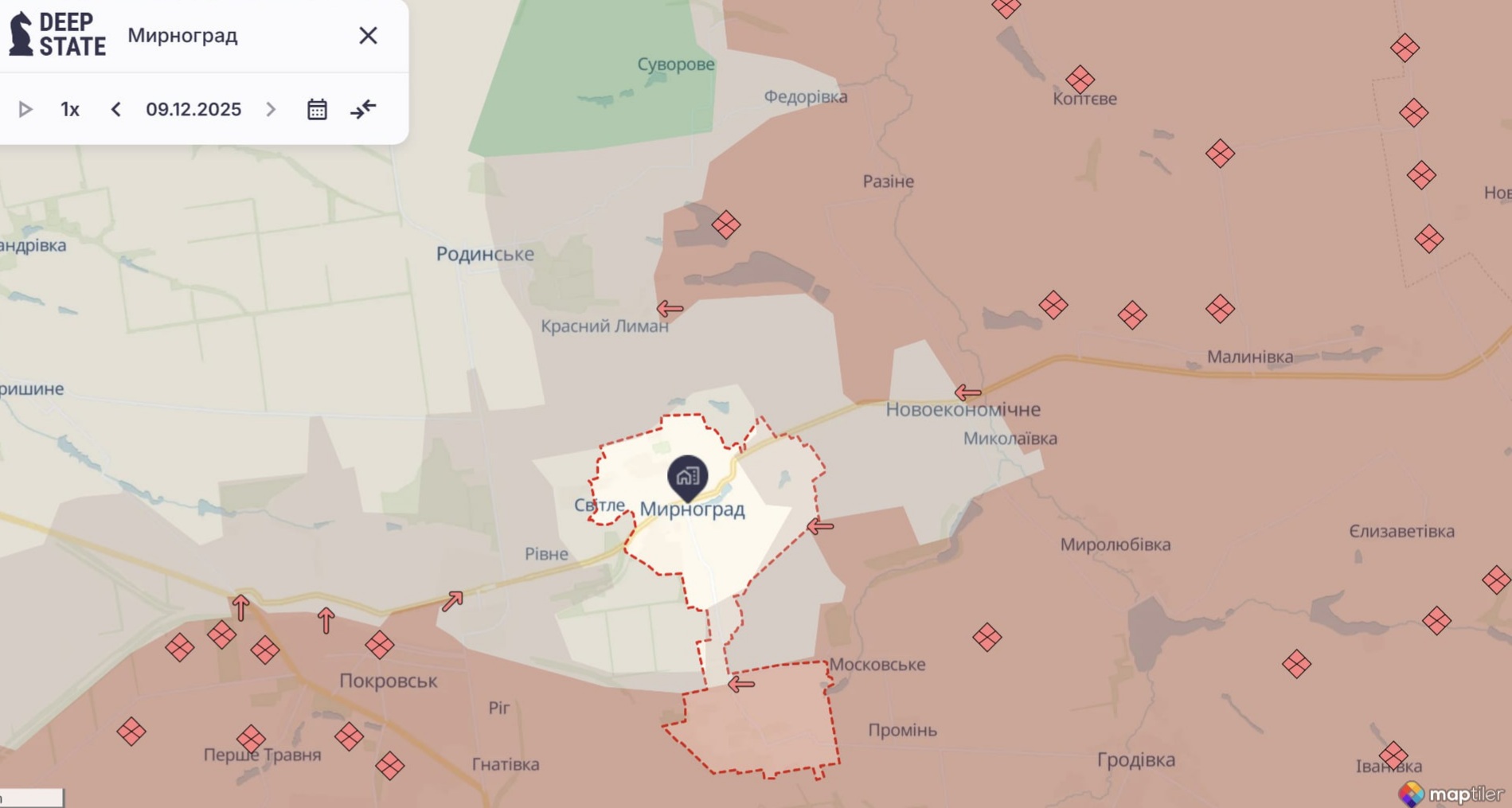 Ориентировочная карта боевых действий по состоянию на 9 декабря в 23:30/DeepStateMap