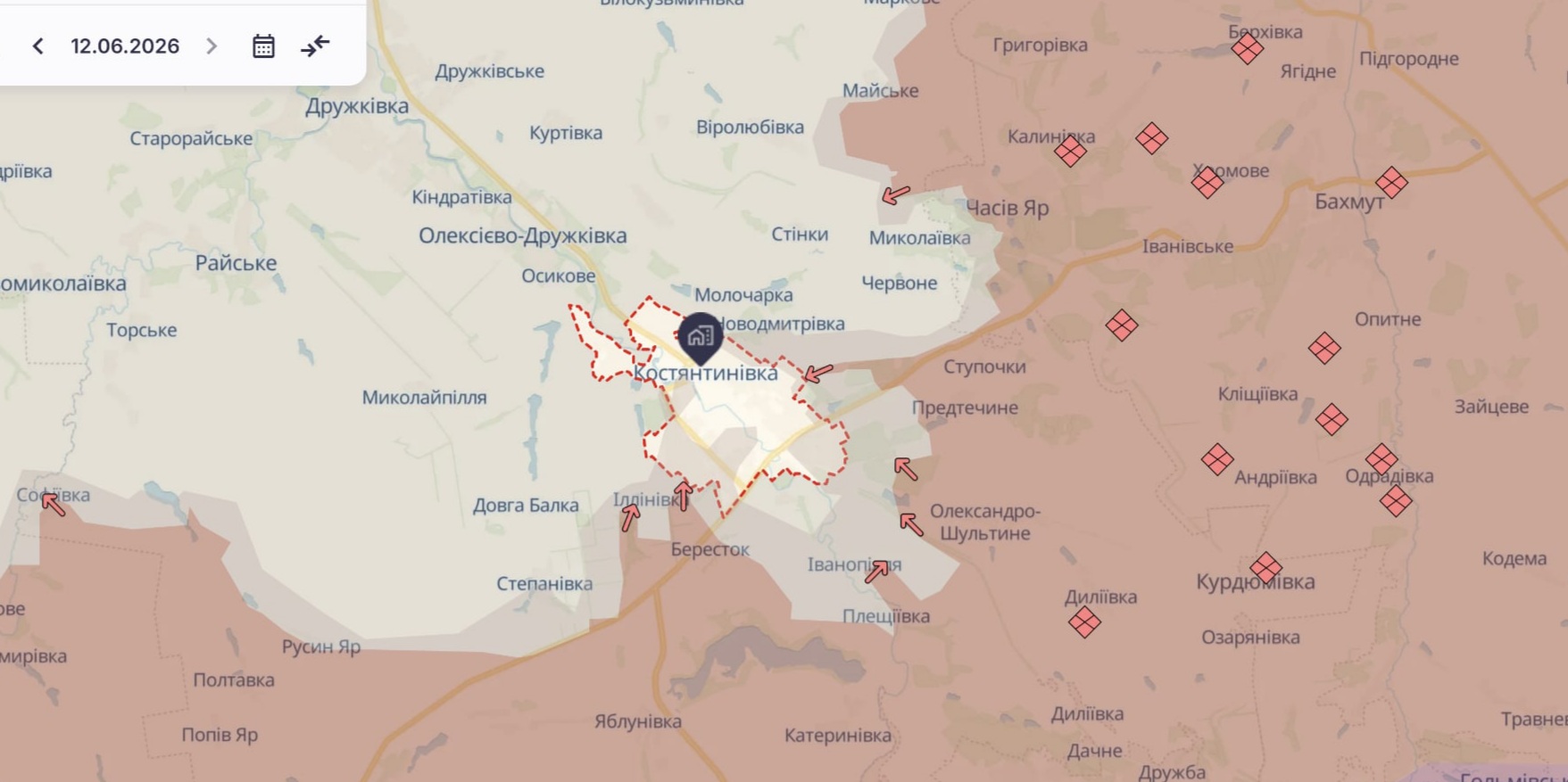 Орієнтовна карта бойових дій станом на 12 червня о 16:48 / DeepStateMap