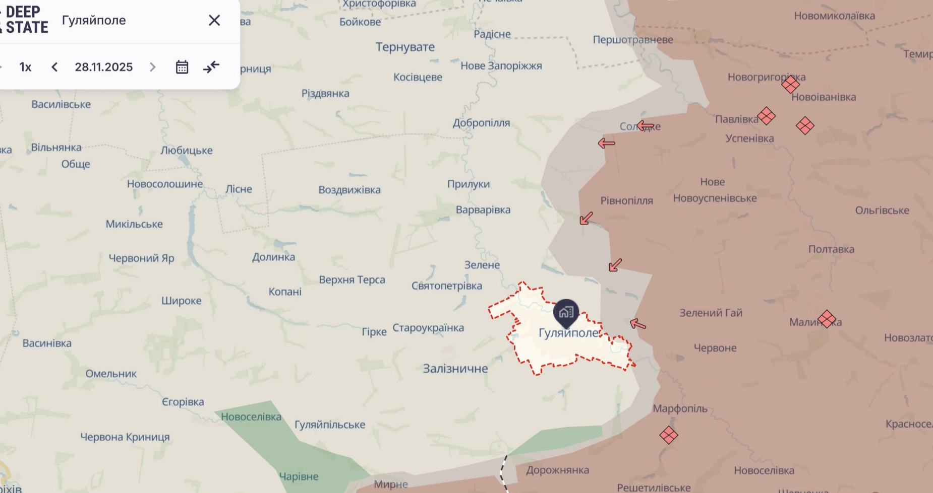 Ориентировочная карта боевых действий на 28 ноября в 22:43/DeepStateMap Ориентировочная карта боевых действий на 28 ноября в 22:43/DeepStateMap