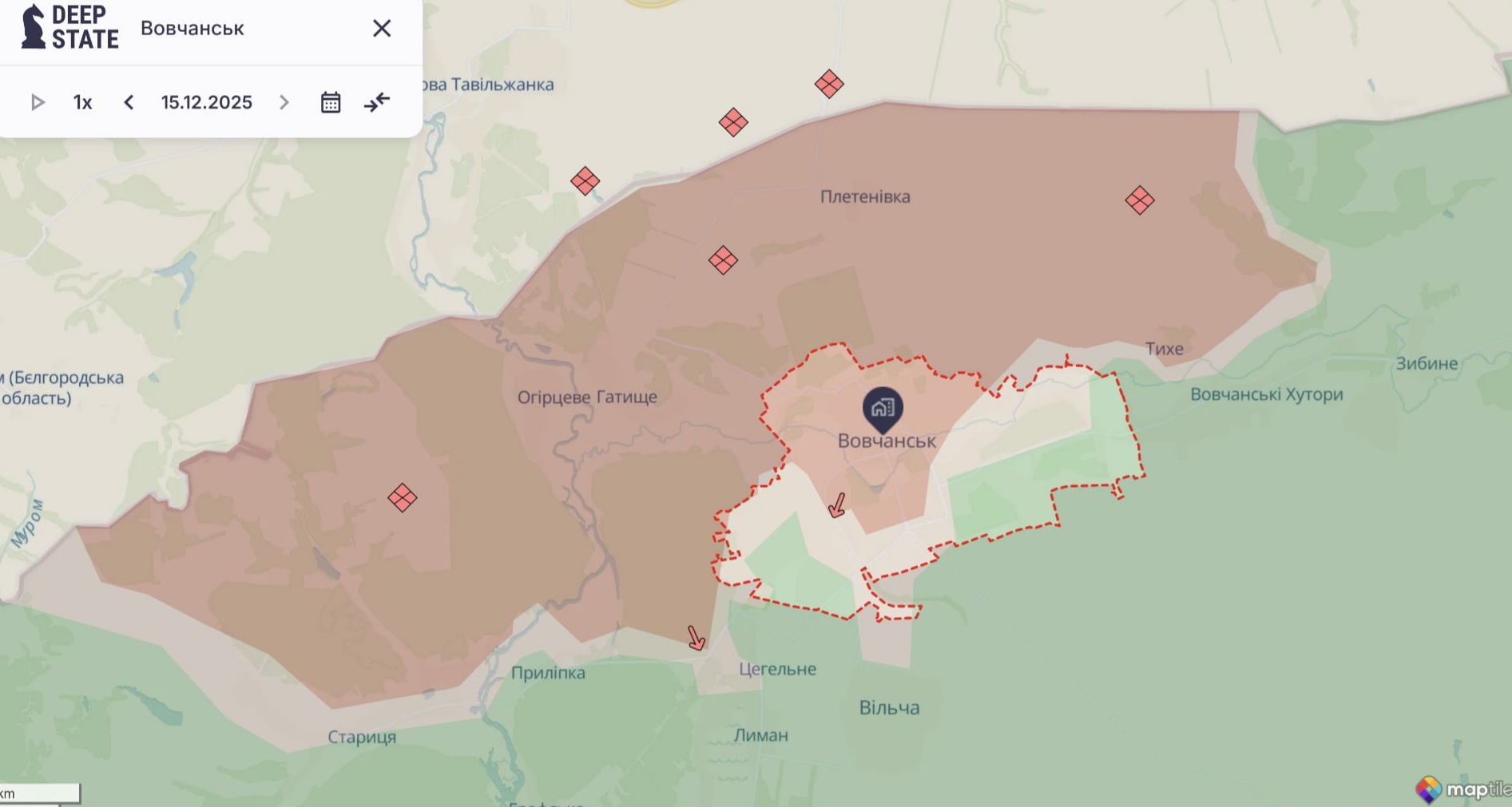 Орієнтовна карта бойових дій станом на 15 грудня о 22:50 / DeepStateMap Орієнтовна карта бойових дій станом на 15 грудня о 22:50 / DeepStateMap