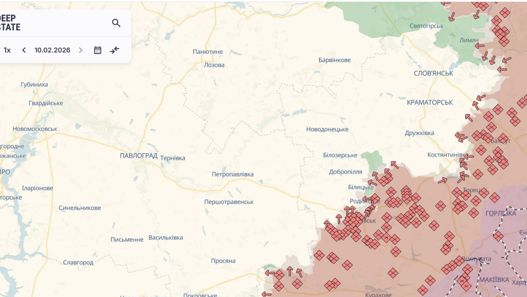 Ориентировочная карта боевых действий на 10 февраля в 00:07/DeepStateMap