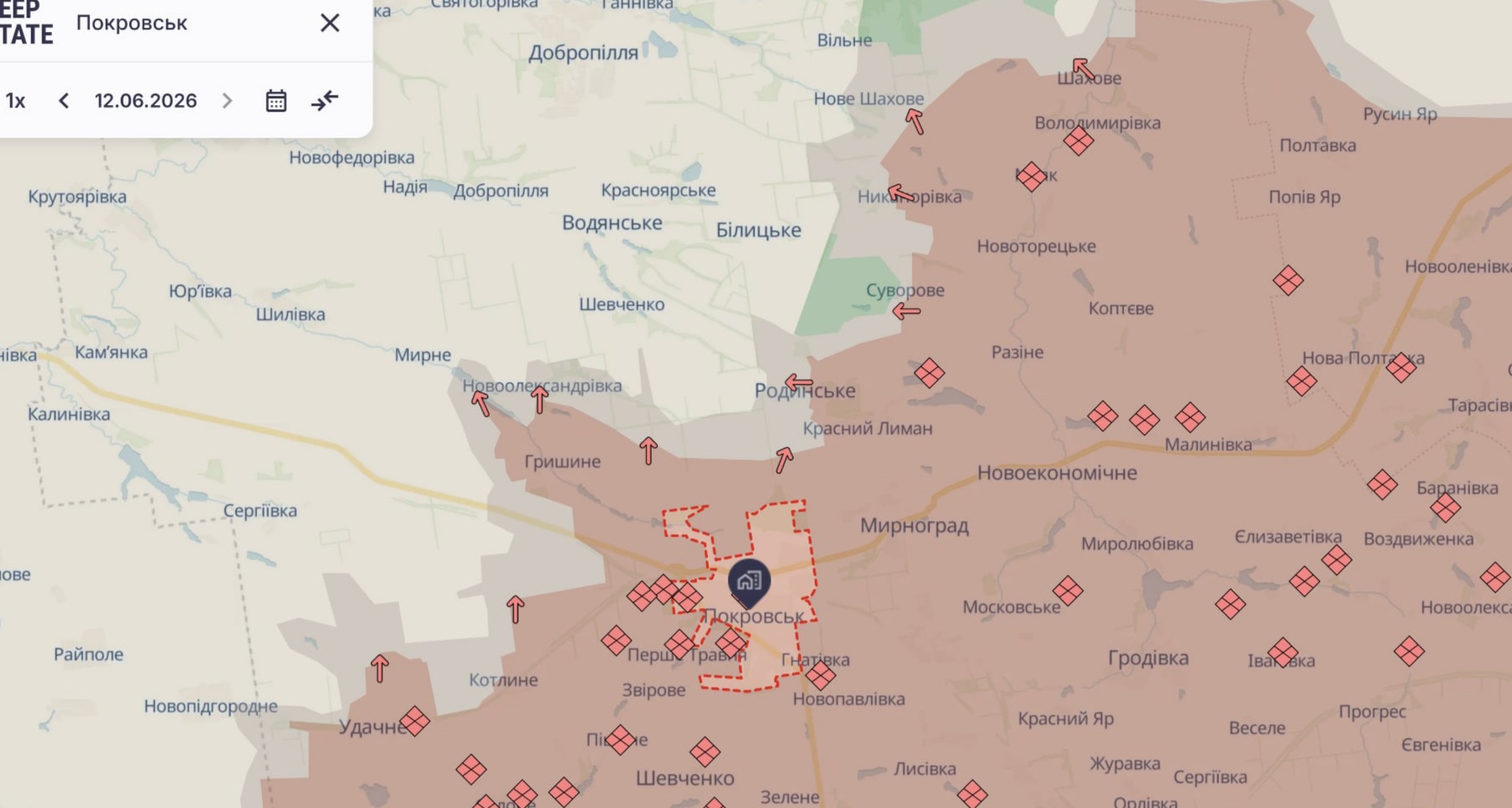 Орієнтовна карта бойових дій станом на 12 червня о 16:48 / DeepStateMap
