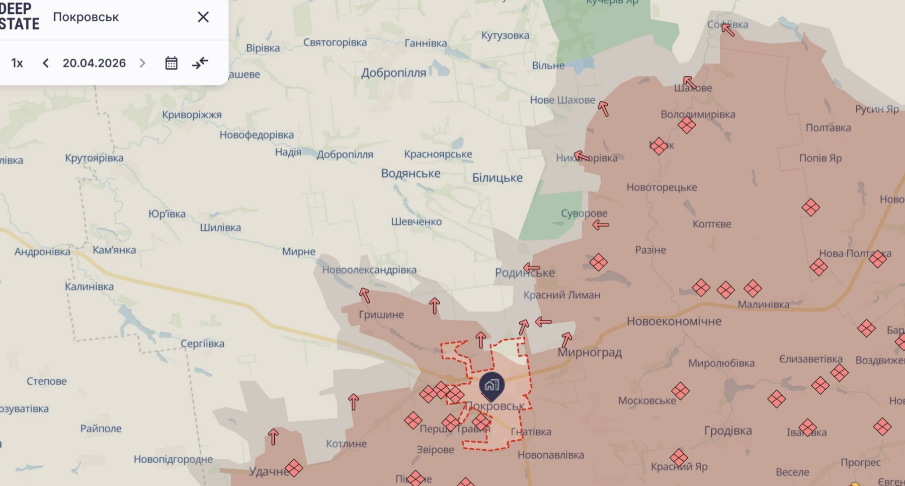 Орієнтовна карта бойових дій на 20 квітня о 23:09/DeepStateMap