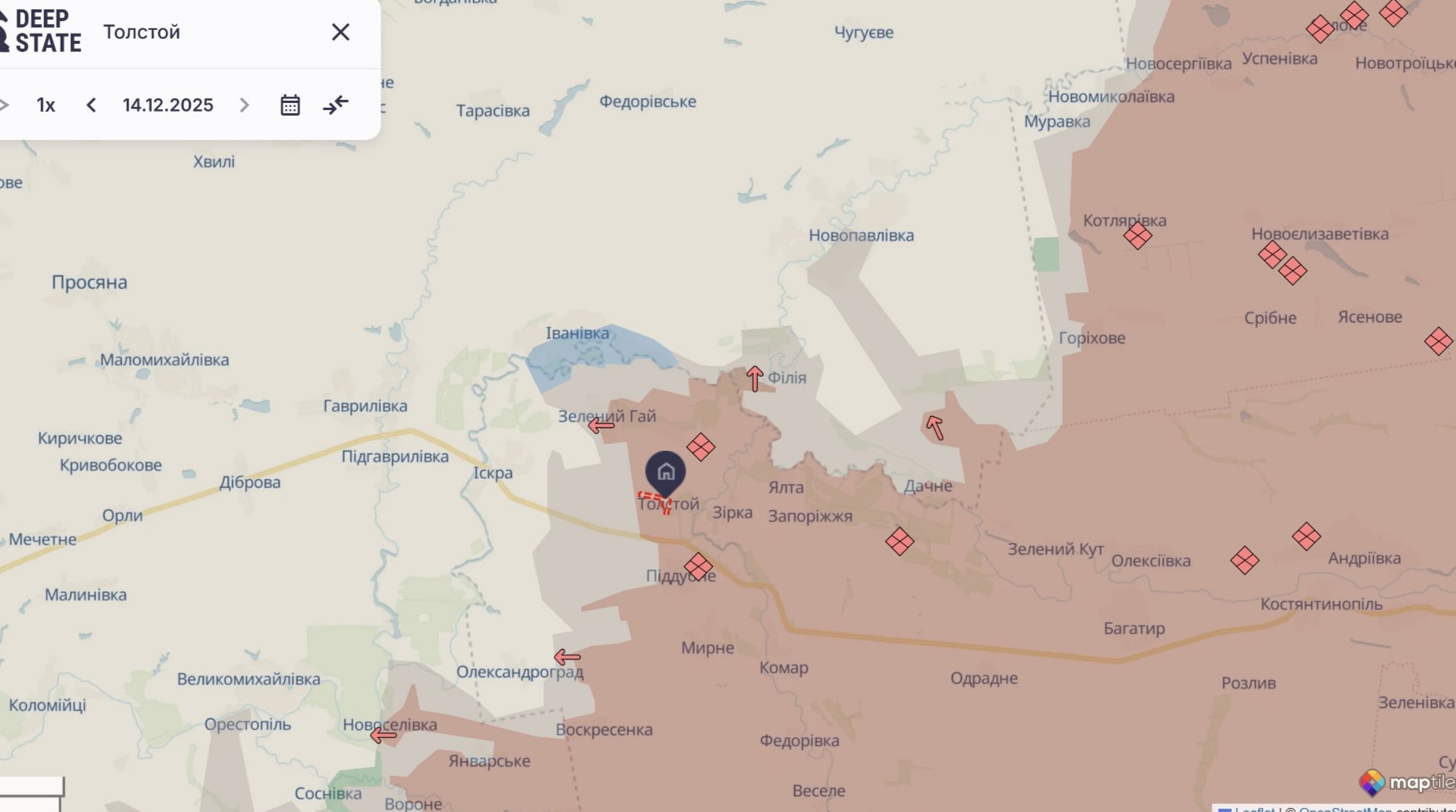 Ориентировочная карта боевых действий по состоянию на 14 декабря в 13:11/DeepStateMap