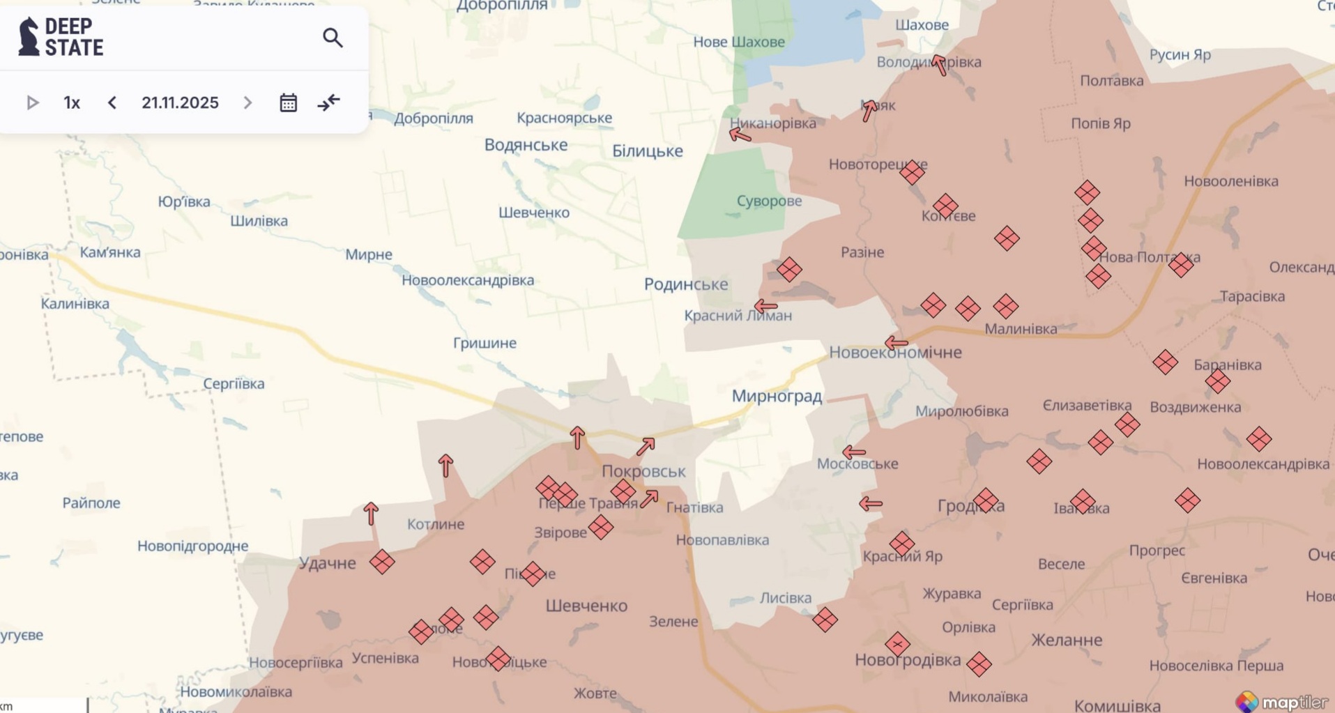 Орієнтовна карта бойових дій станом на 21 листопада о 22:45/ DeepStateMap