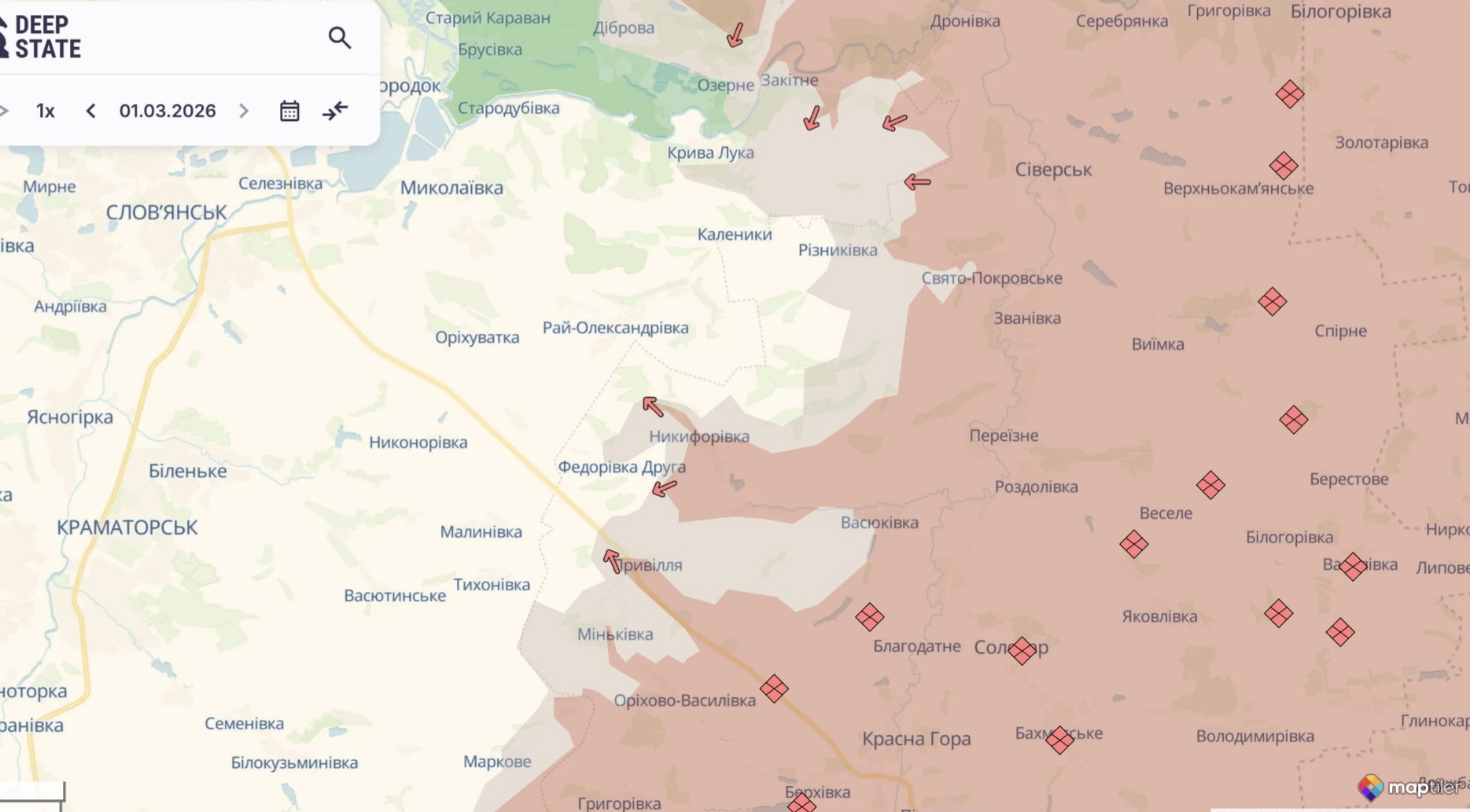 Ориентировочная карта боевых действий на 1 марта в 23:31/DeepStateMap