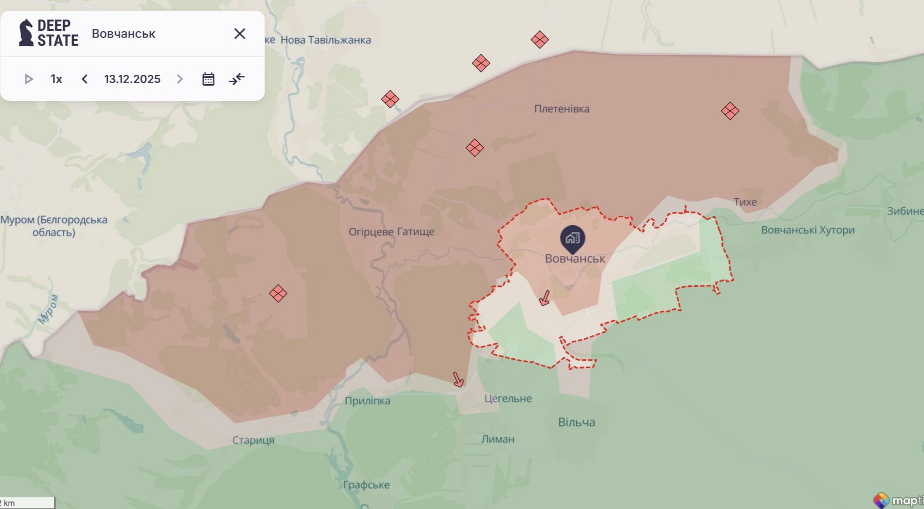 Ориентировочная карта боевых действий на 13 декабря в 17:01/DeepStateMap Ориентировочная карта боевых действий на 13 декабря в 17:01/DeepStateMap