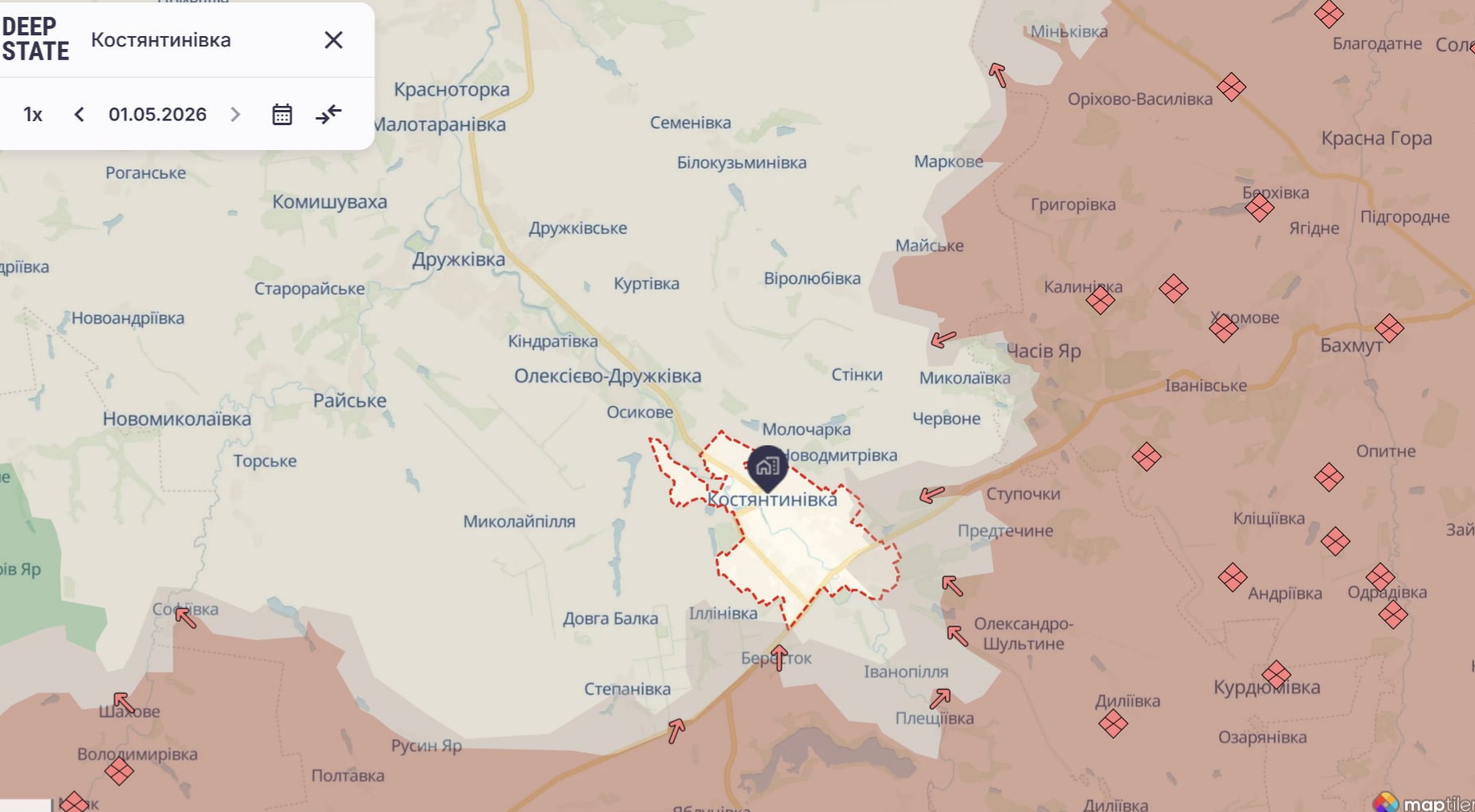 Орієнтовна карта бойових дій на 1 травня о 22:50/DeepStateMap
