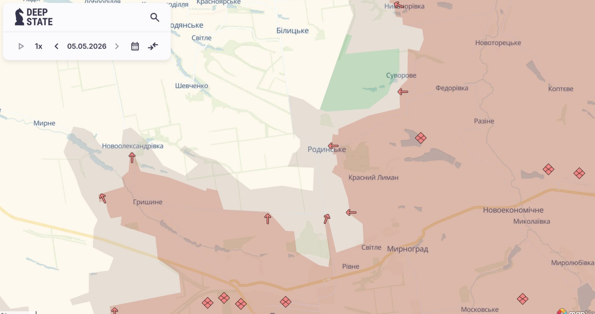Орієнтовна карта бойових дій на 5 травня о 22:02/DeepStateMap