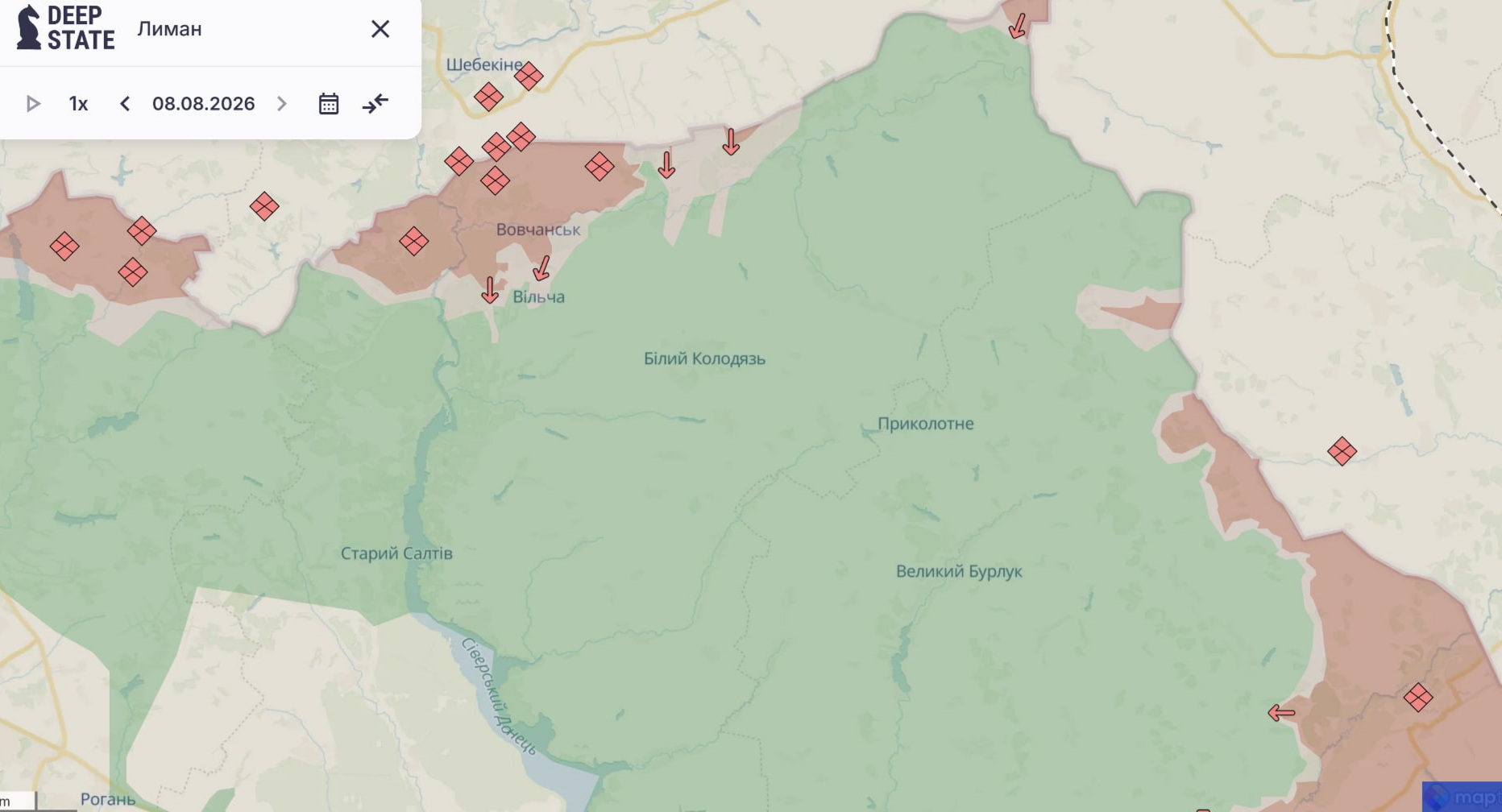 Орієнтовна карта бойових дій на 8 серпня о 22:34/DeepStateMap