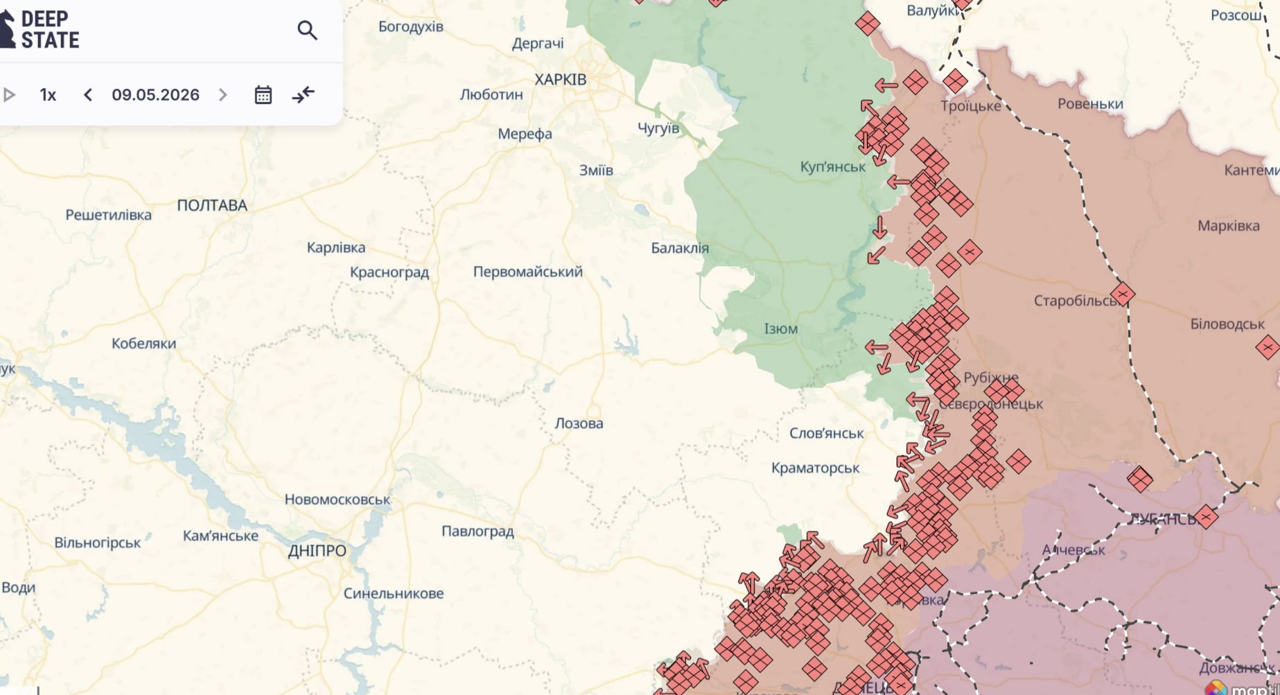 Орієнтовна карта бойових дій станом на 10 травня о 22:32 / DeepStateMap