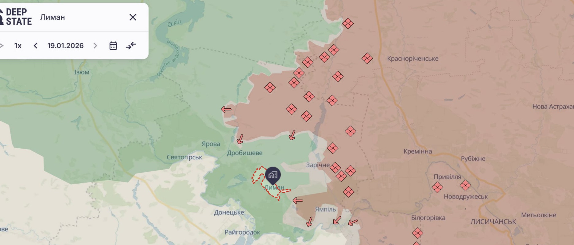 Орієнтовна карта бойових дій на 19 січня о 22:59/DeepStateMap
