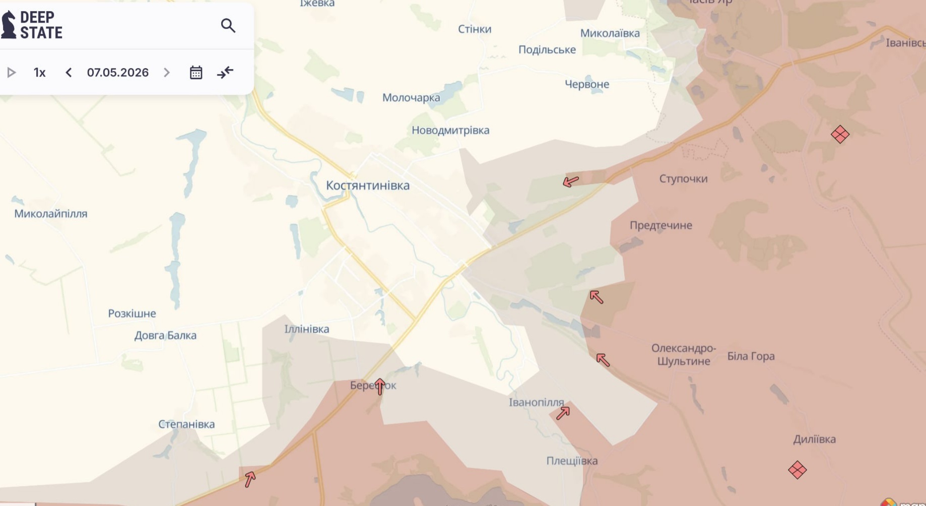 Орієнтовна карта бойових дій на 7 травня о 23:47/DeepStateMap