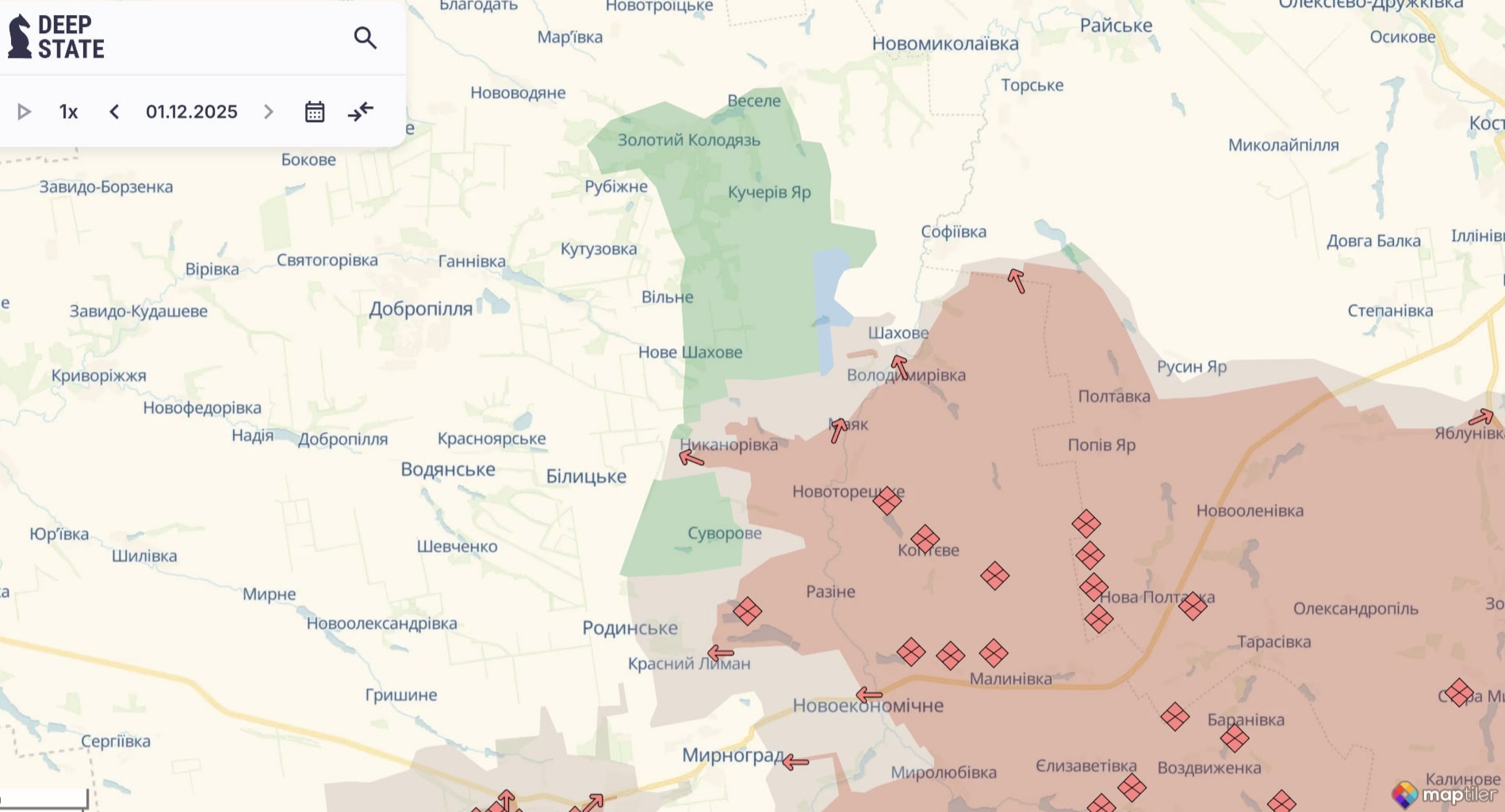 Орієнтовна карта бойових дій станом на 1 грудня о 23:31 / DeepStateMap