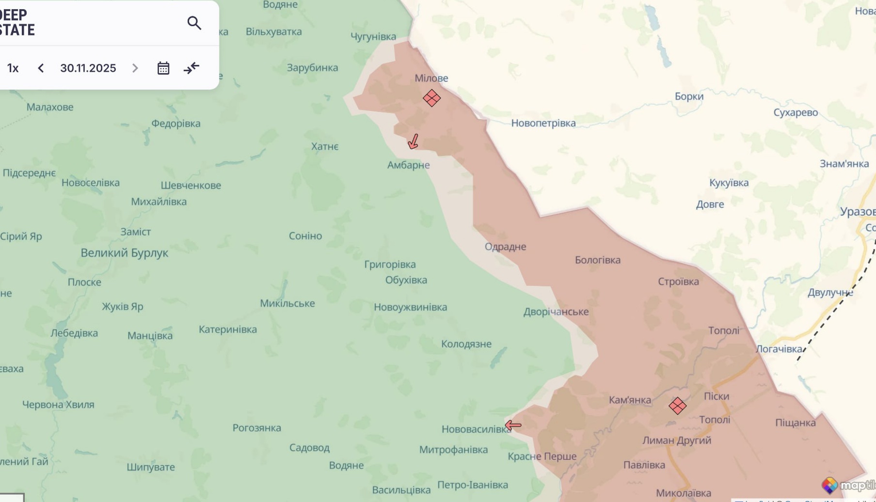 Орієнтовна карта бойових дій станом на 30 листопада о 23:09 / DeepStateMap