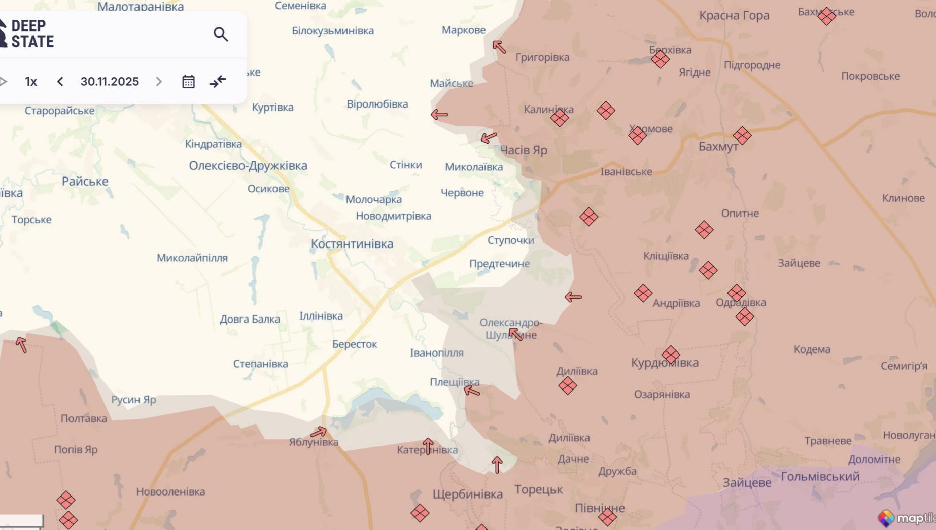 Орієнтовна карта бойових дій станом на 30 листопада о 23:09 / DeepStateMap