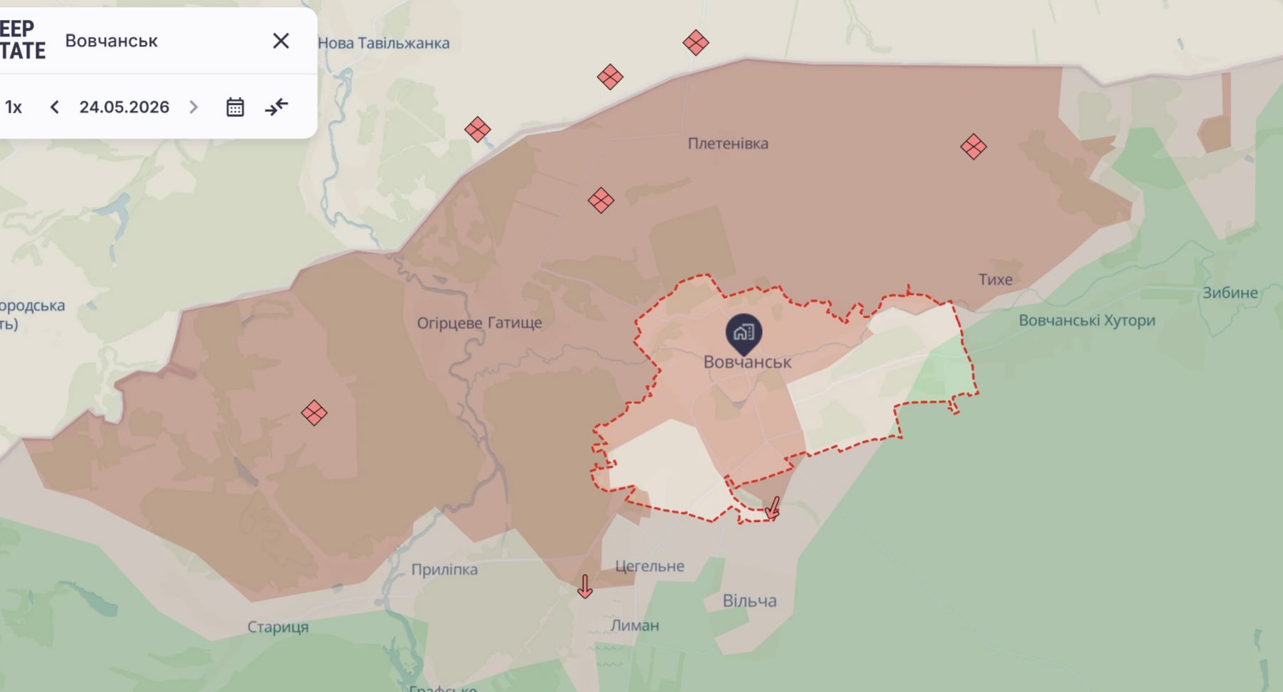 Орієнтовна карта бойових дій на 24 травня о 23:55/DeepStateMap