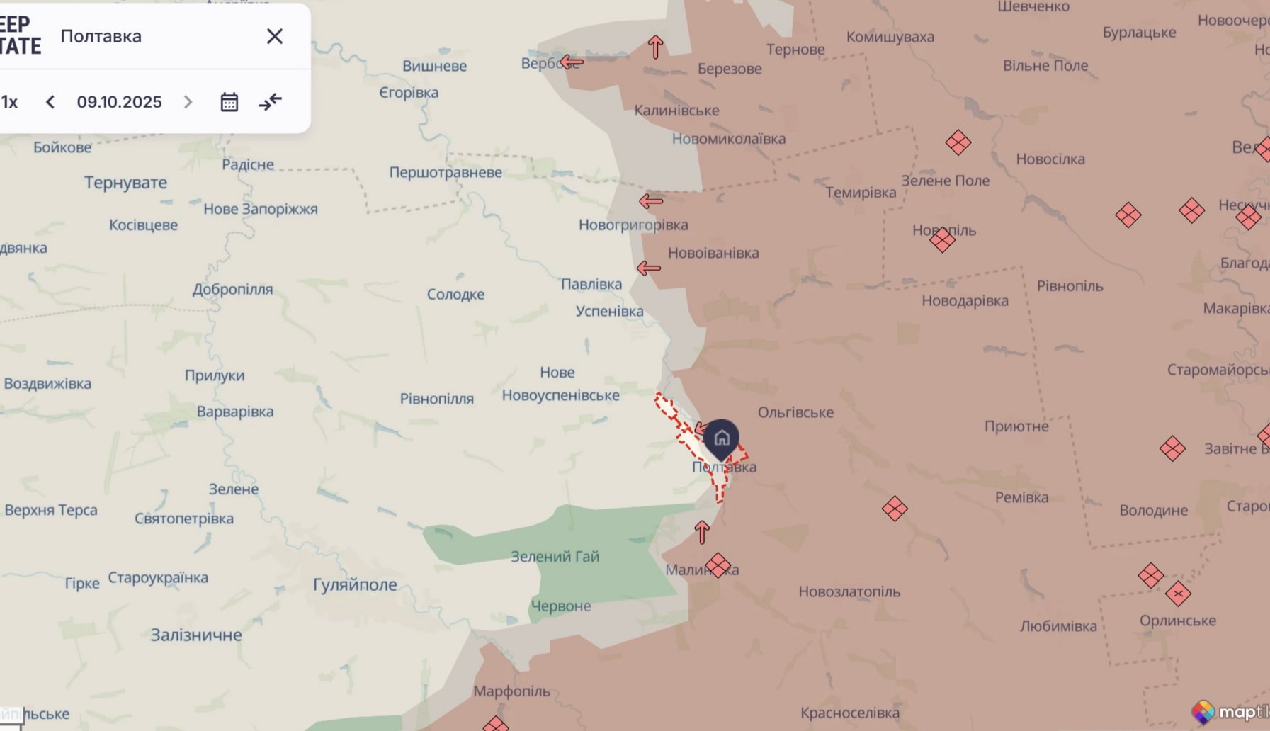 Орієнтовна карта бойових дій станом на 11 жовтня о 14:10 / DeepStateMap
