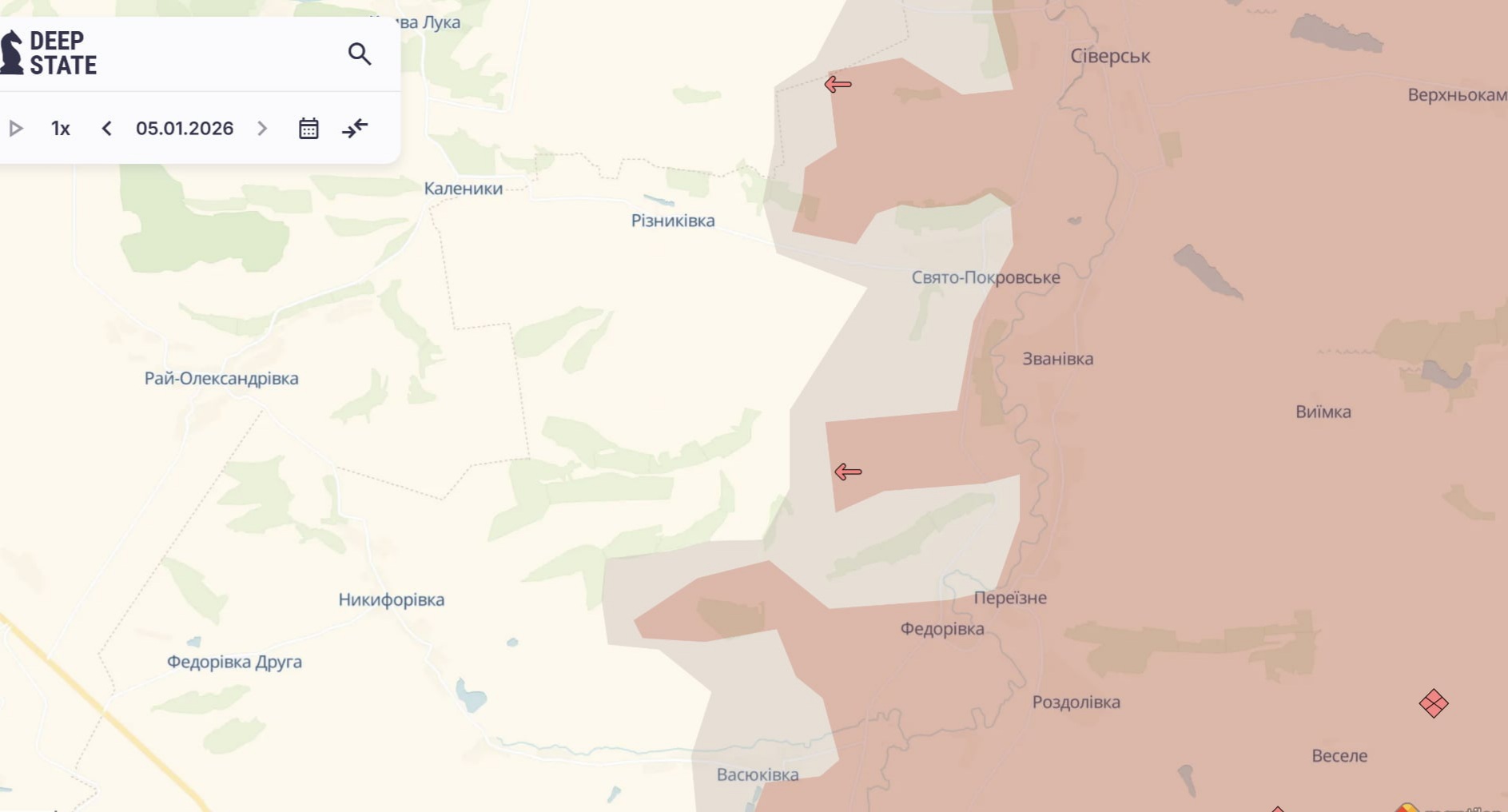 Орієнтовна карта бойових дій на 5 січня о 23:33/DeepStateMap