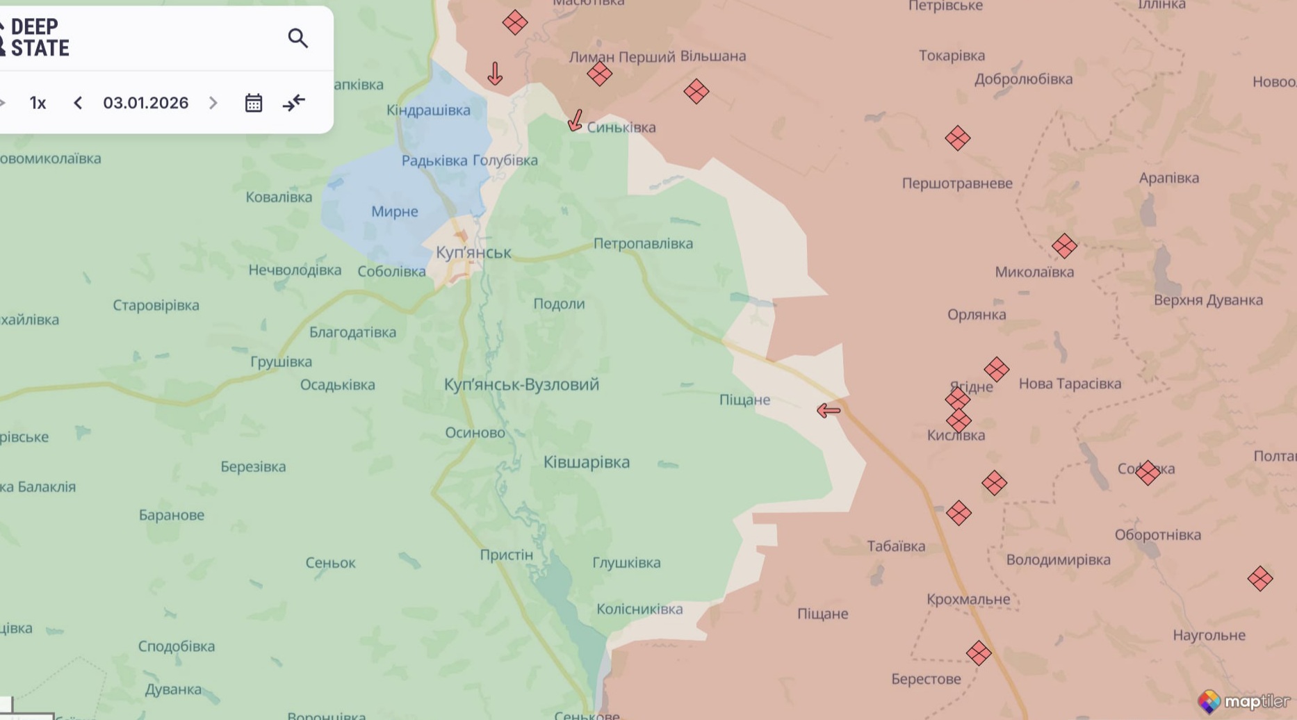Орієнтовна карта бойових дій станом на 3 січня о 23:00