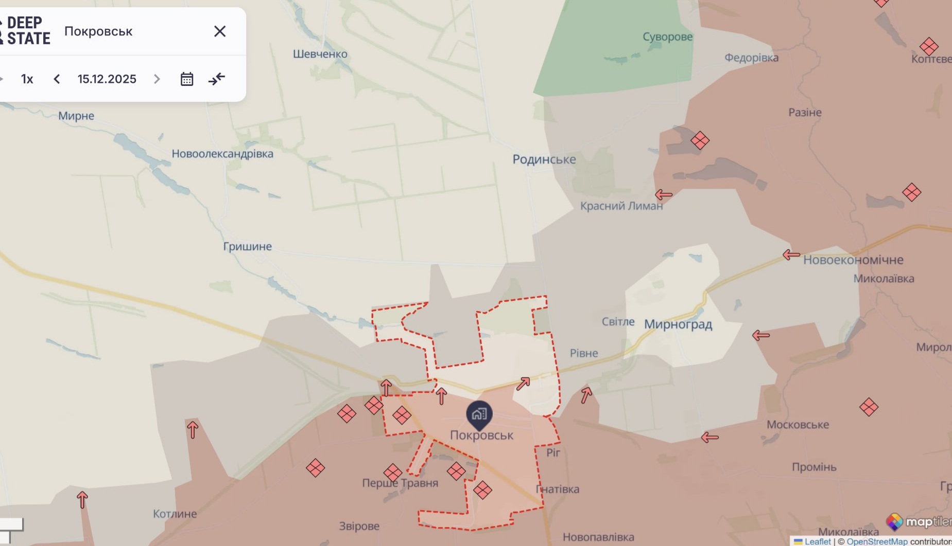 Орієнтовна карта бойових дій станом на 15 грудня о 22:50 / DeepStateMap Орієнтовна карта бойових дій станом на 15 грудня о 22:50 / DeepStateMap