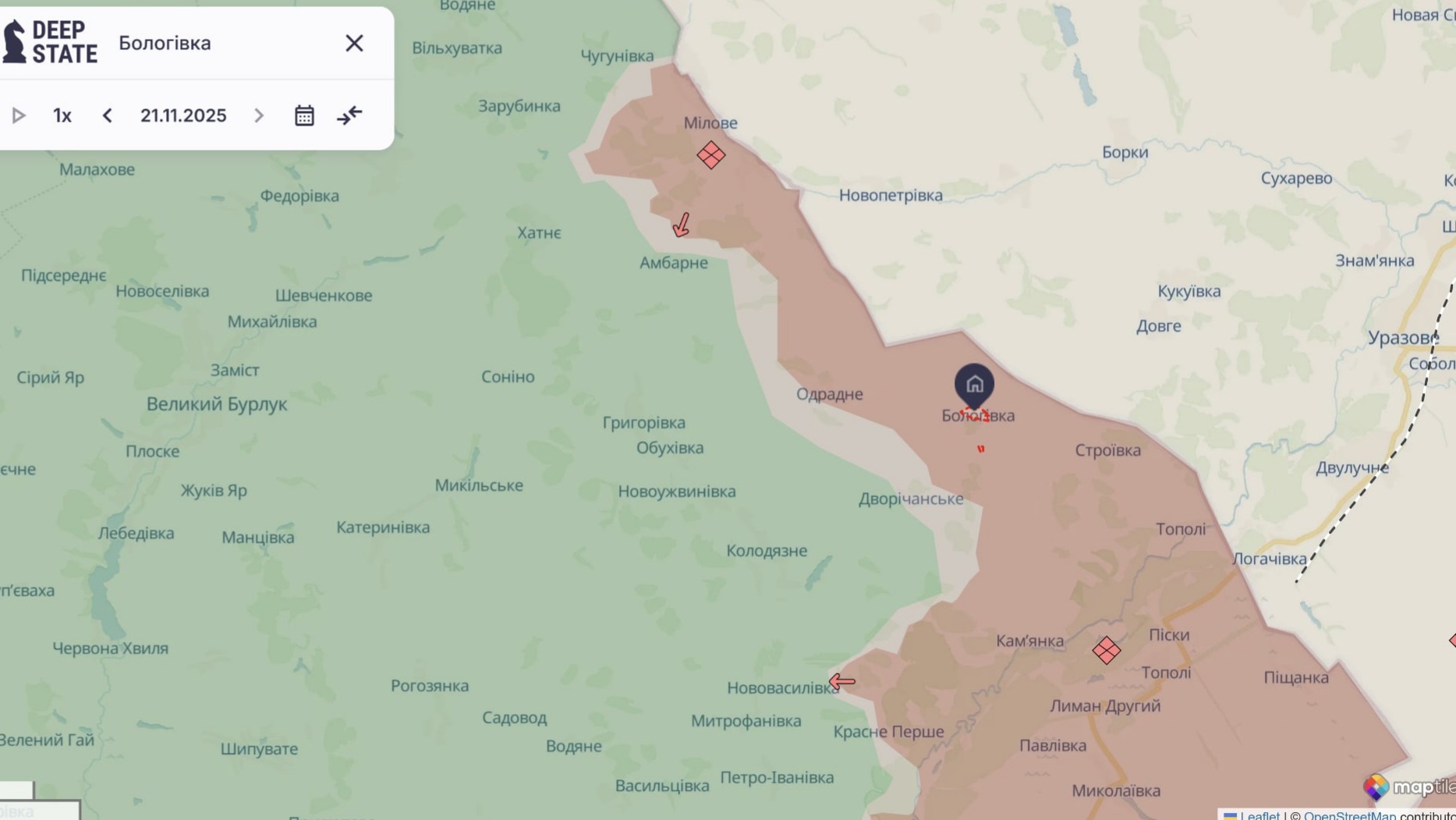 Орієнтовна карта бойових дій станом на 21 листопада о 22:45/ DeepStateMap