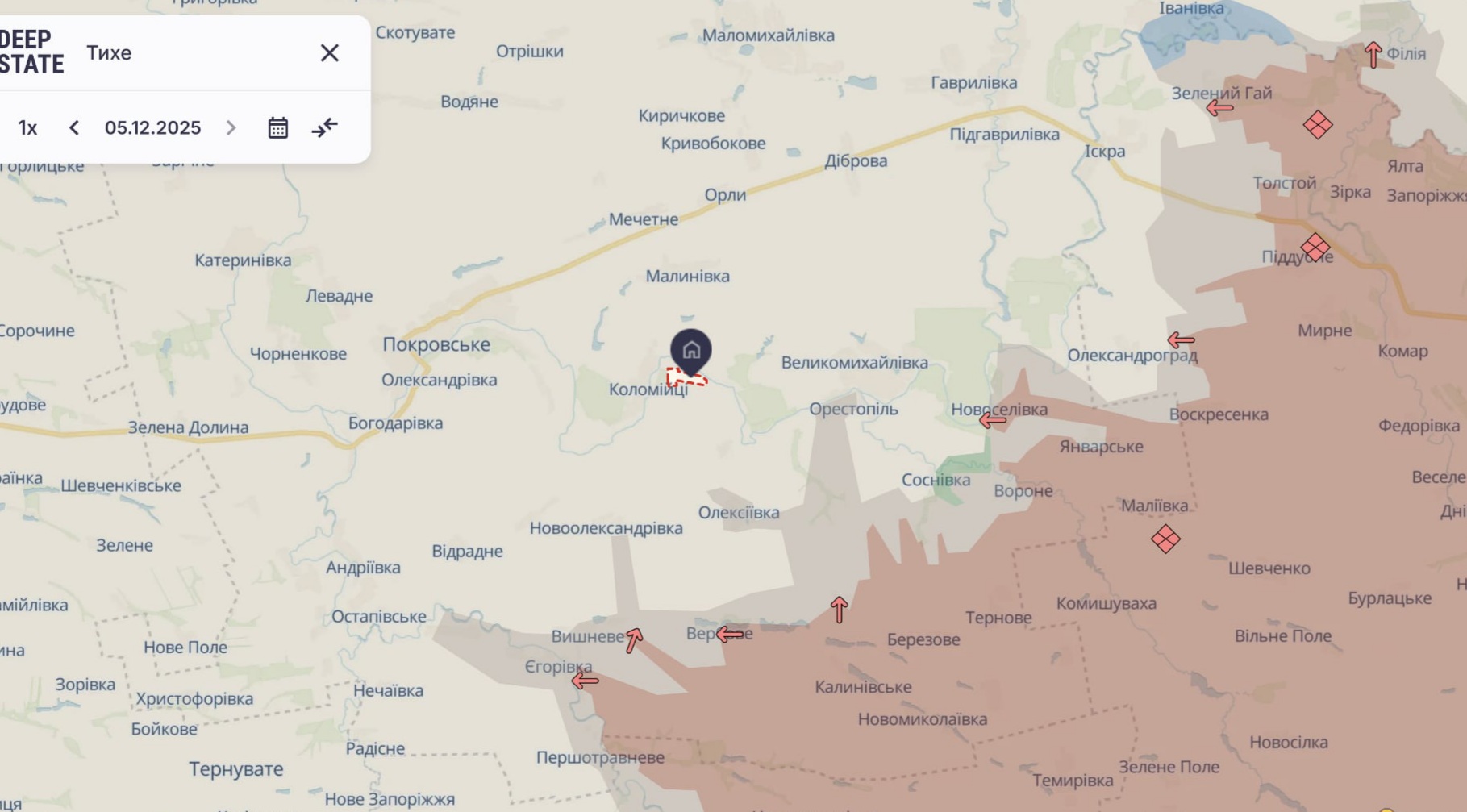 Орієнтовна карта бойових дій станом на 5 грудня о 22:42 / DeepStateMap
