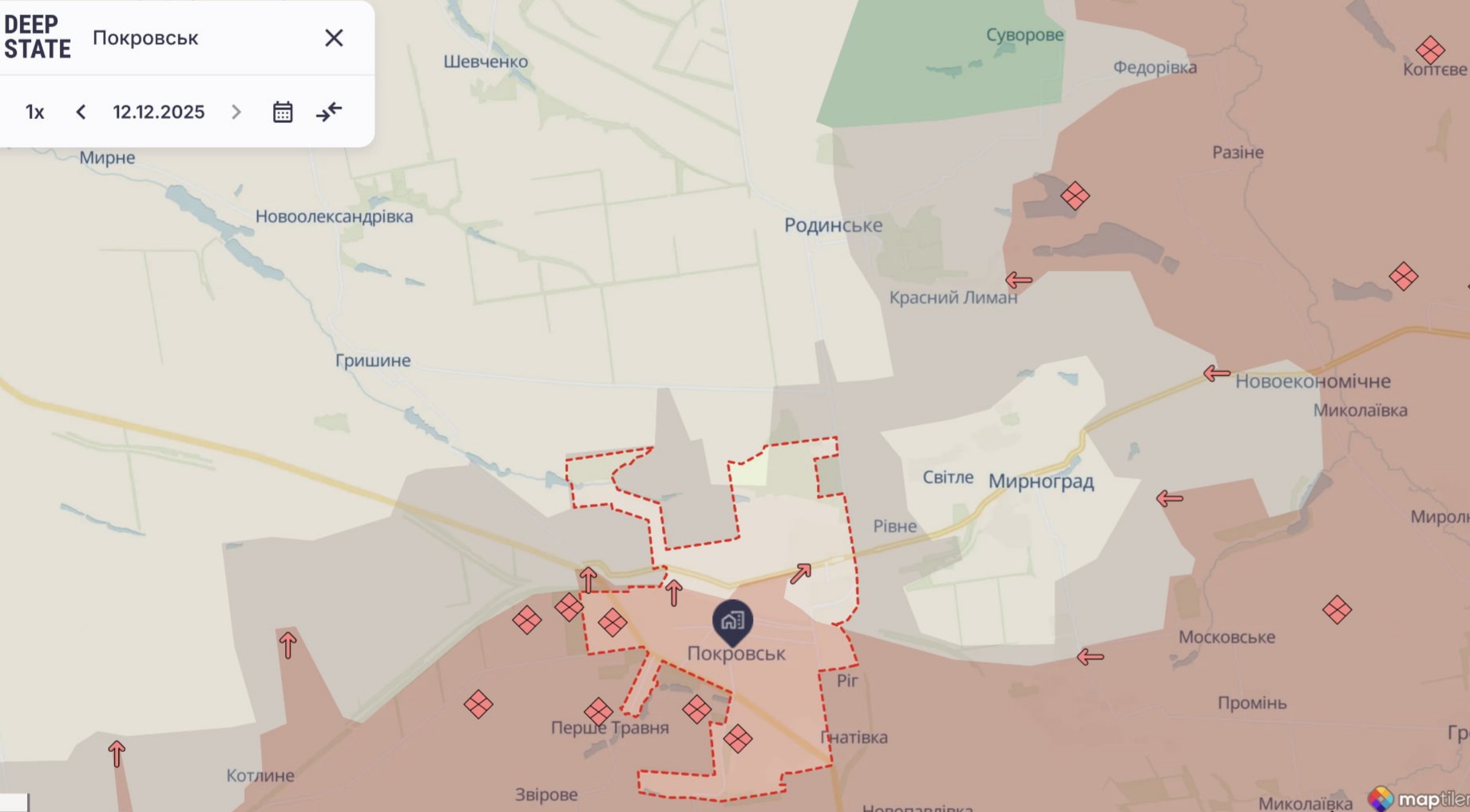 Ориентировочная карта боевых действий на 12 декабря в 11:53/DeepStateMap Ориентировочная карта боевых действий на 12 декабря в 11:53/DeepStateMap