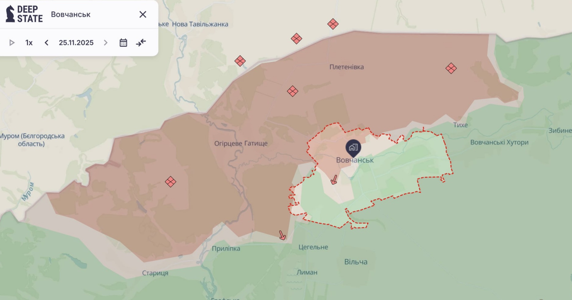 Орієнтовна карта бойових дій станом на 25 листопада о 23:33 / DeepStateMap