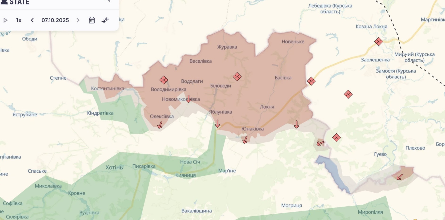 Ориентировочная карта боевых действий по состоянию на 8 октября в 11:30/DeepStateMap