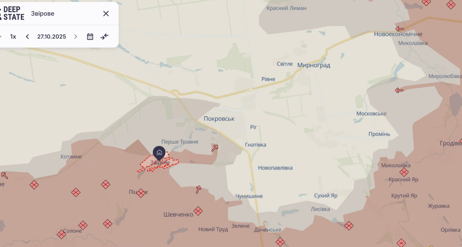 Орієнтовна карта бойових дій станом на 28 жовтня о 12:34 / DeepStateMap