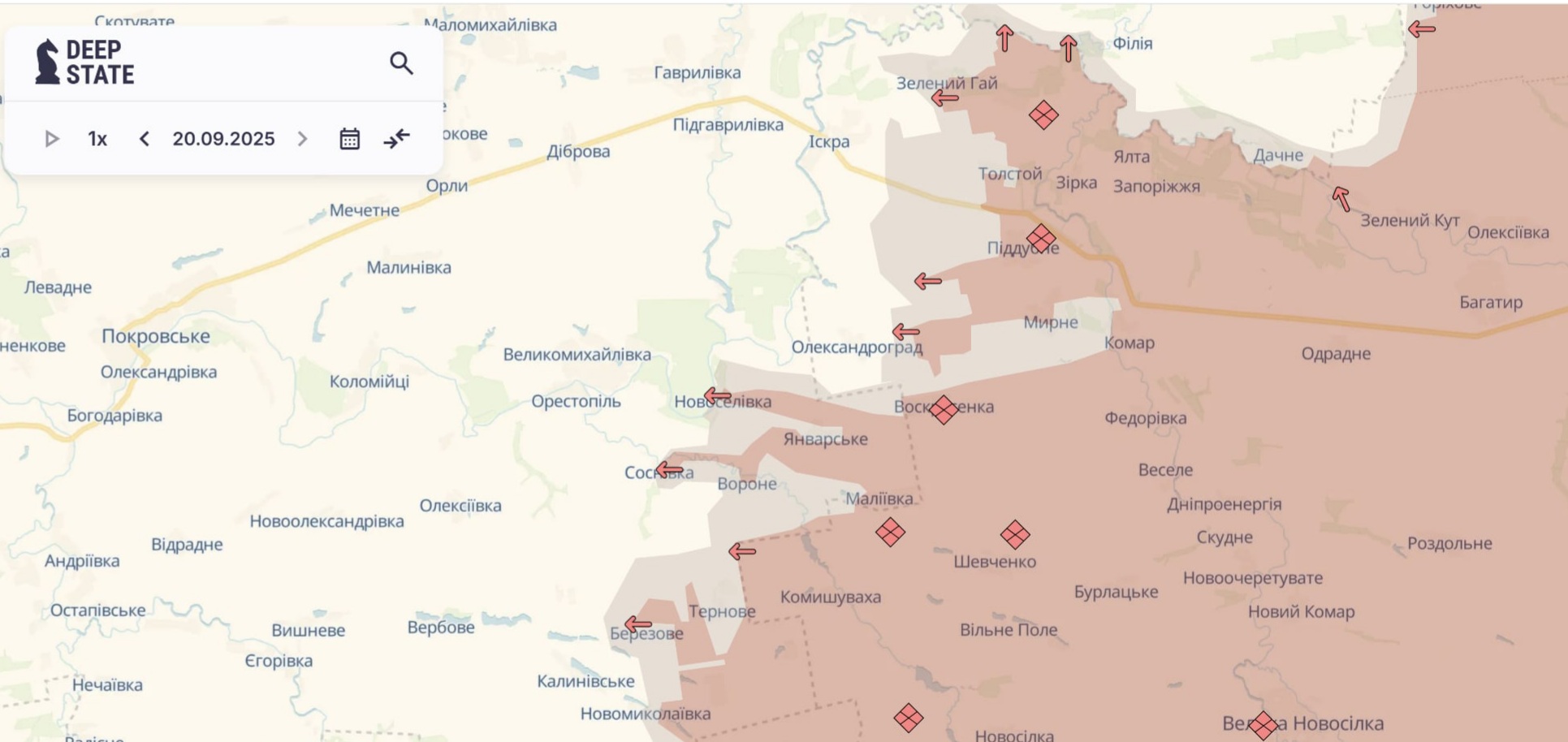 Ориентировочная карта боевых действий на 21 сентября в 15:40/DeepStateMap