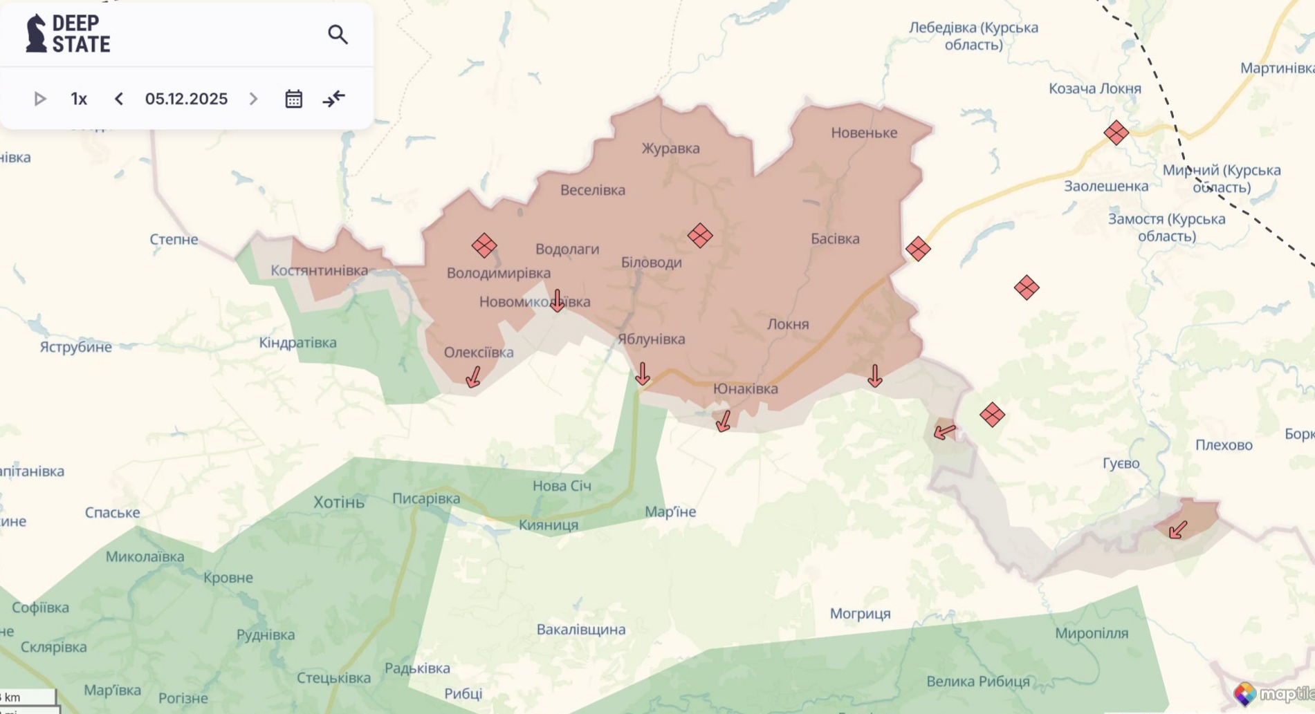 Орієнтовна карта бойових дій станом на 5 грудня о 22:42
