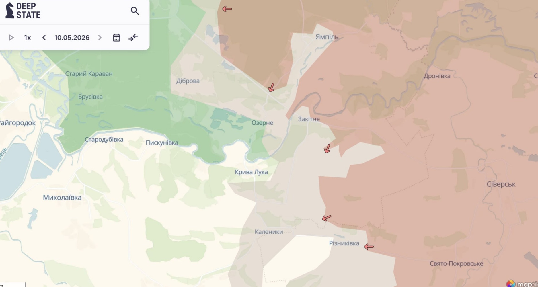 Орієнтовна карта бойових дій станом на 10 травня о 22:32 / DeepStateMap