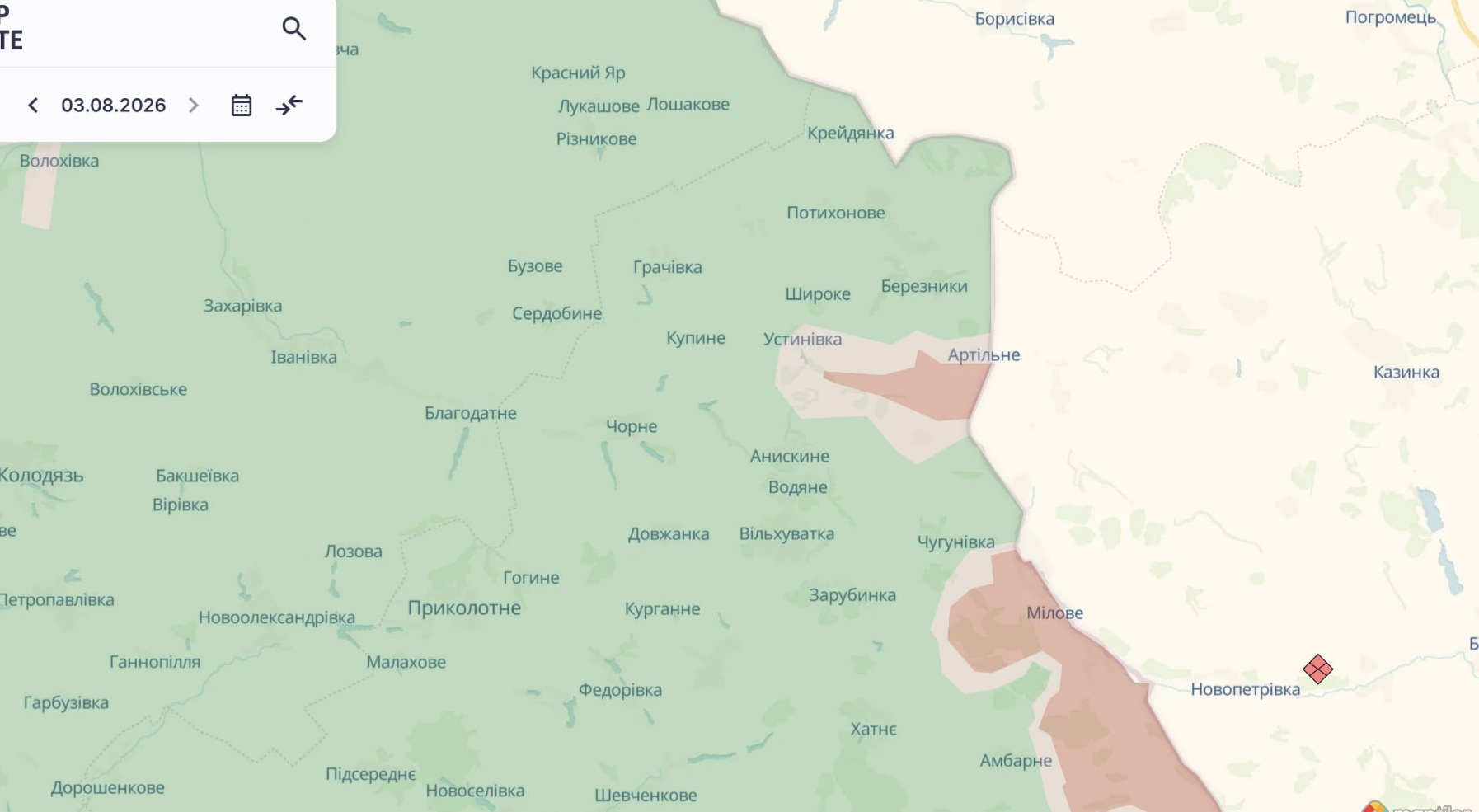 Орієнтовна карта бойових дій на 2 серпня о 23:02/DeepStateMap