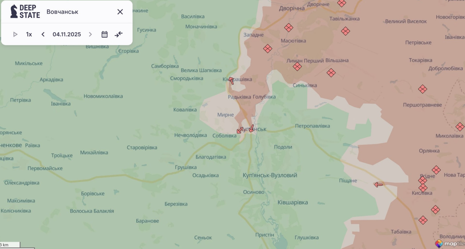 Ориентировочная карта боевых действий на 4 ноября в 23:33/DeepStateMap