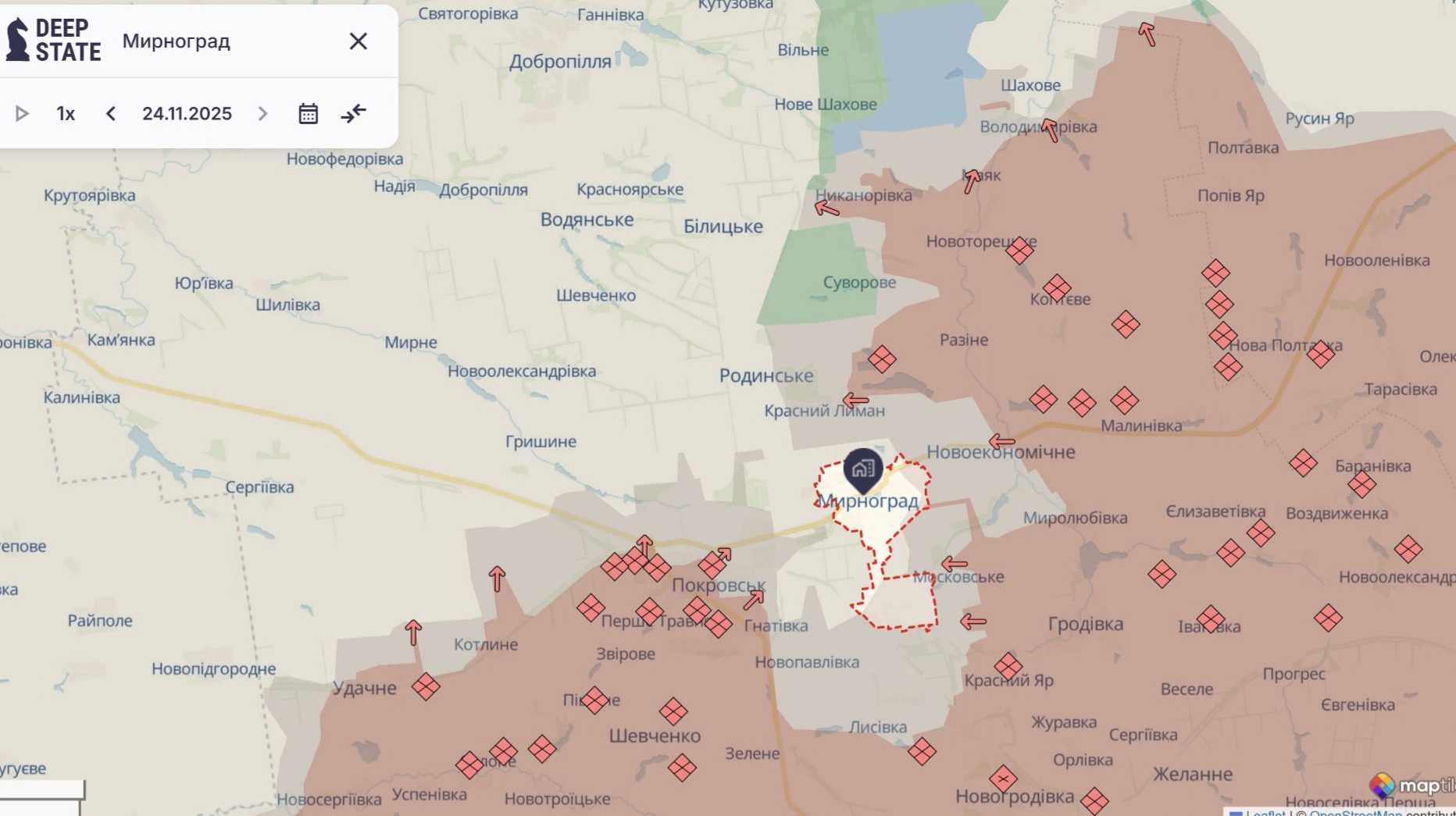 Орієнтовна карта бойових дій станом на 24 листопада о 22:38 / DeepStateMap