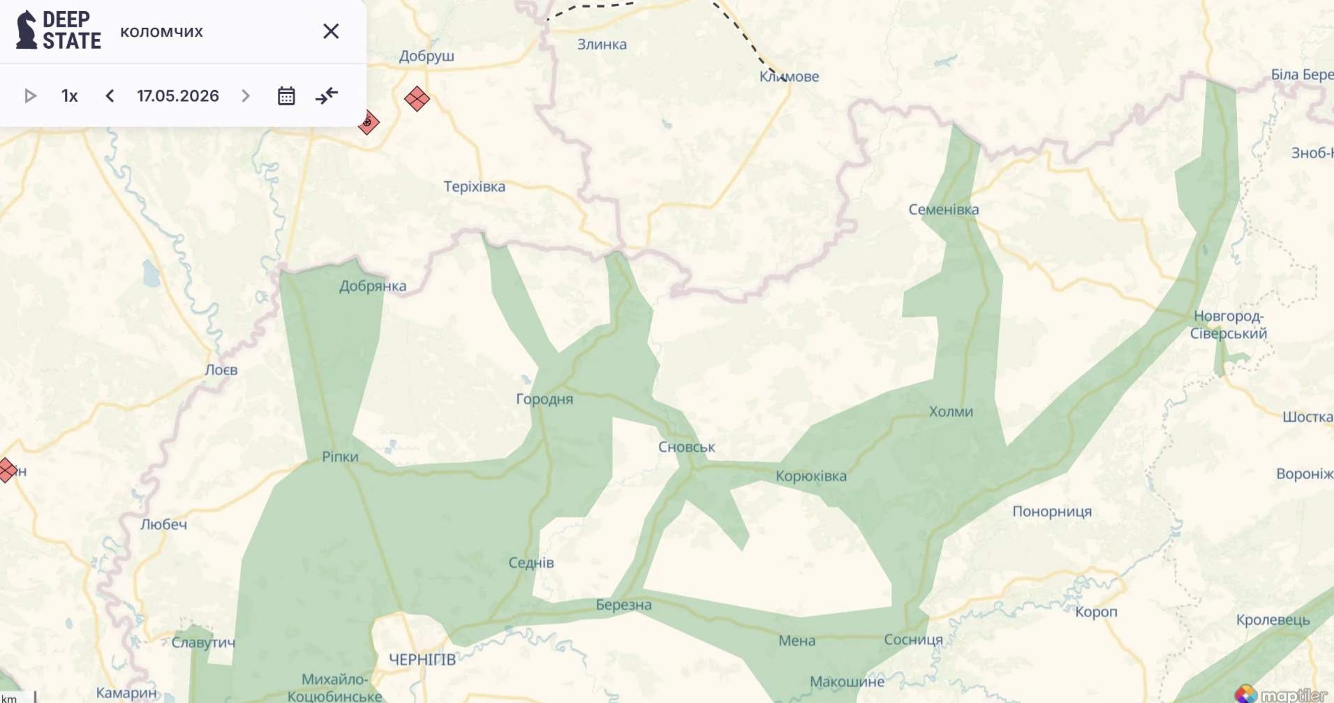 Орієнтовна карта бойових дій на 17 травня о 22:35/DeepStateMap