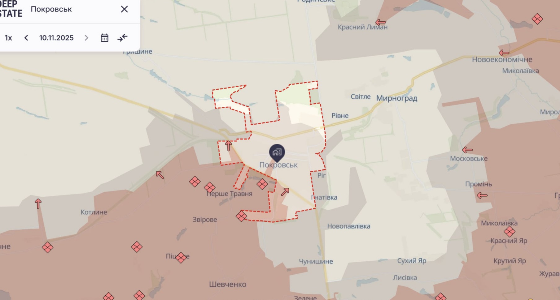 Ориентировочная карта боевых действий на 10 ноября в 22:16/DeepStateMap Ориентировочная карта боевых действий на 10 ноября в 22:16/DeepStateMap